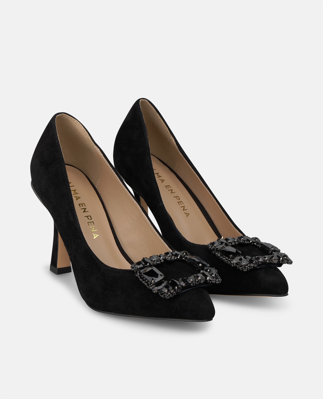 Zapatos de salón de mujer en ante con adorno frontal - Alma en Pena - Negro Negro-3