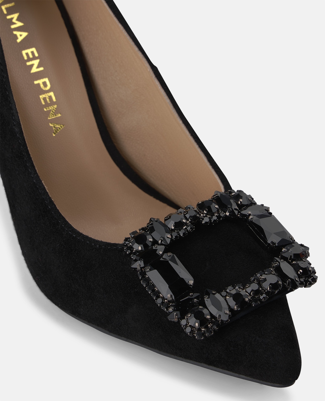 Zapatos de salón de mujer en ante con adorno frontal - Alma en Pena - Negro Negro-4