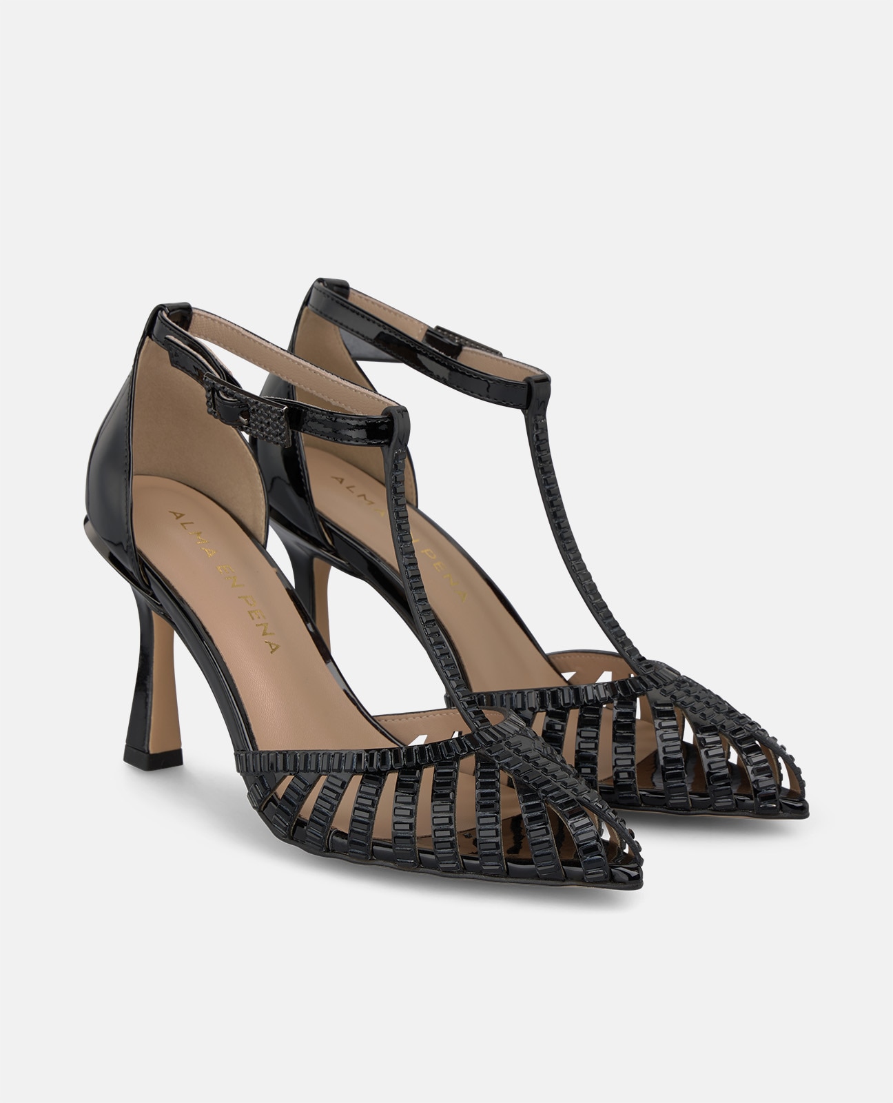 Zapato de salón de mujer metalizado con rejilla - Alma en Pena - Negro Negro-3