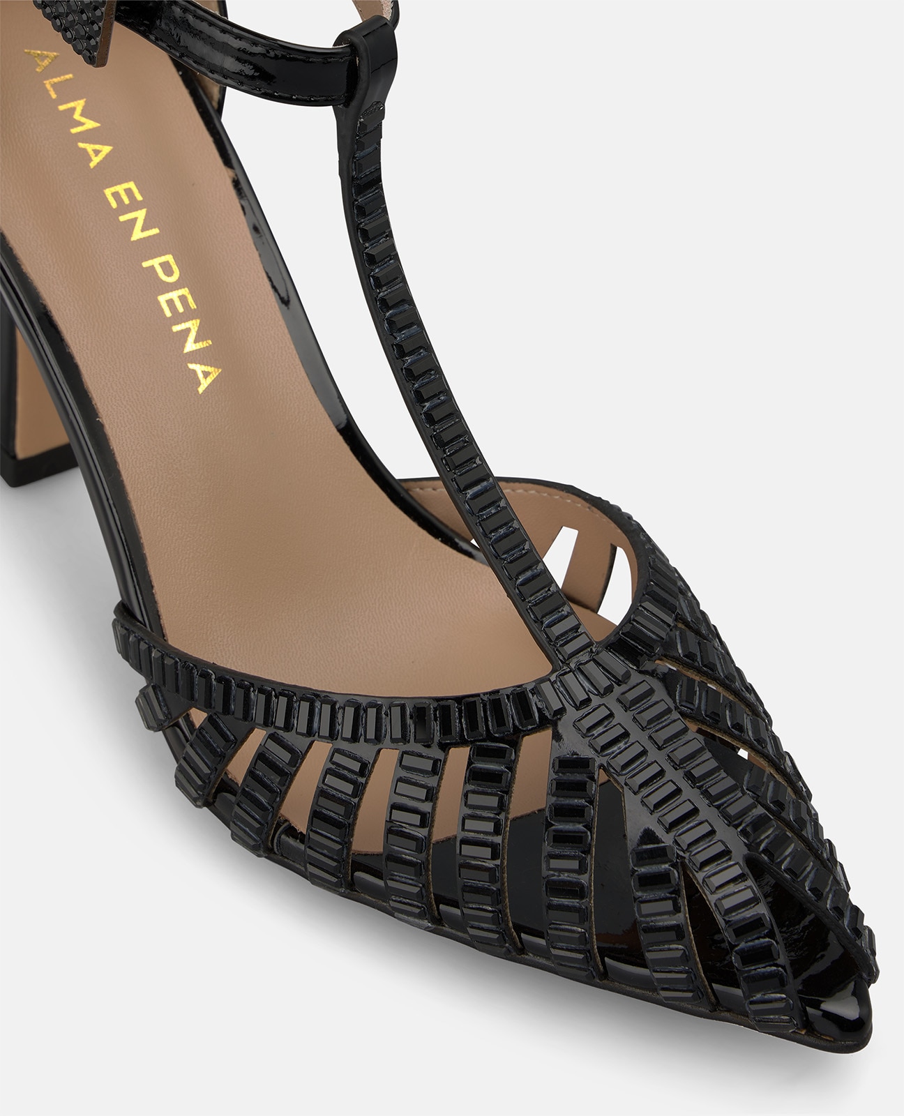 Zapato de salón de mujer metalizado con rejilla - Alma en Pena - Negro Negro-4
