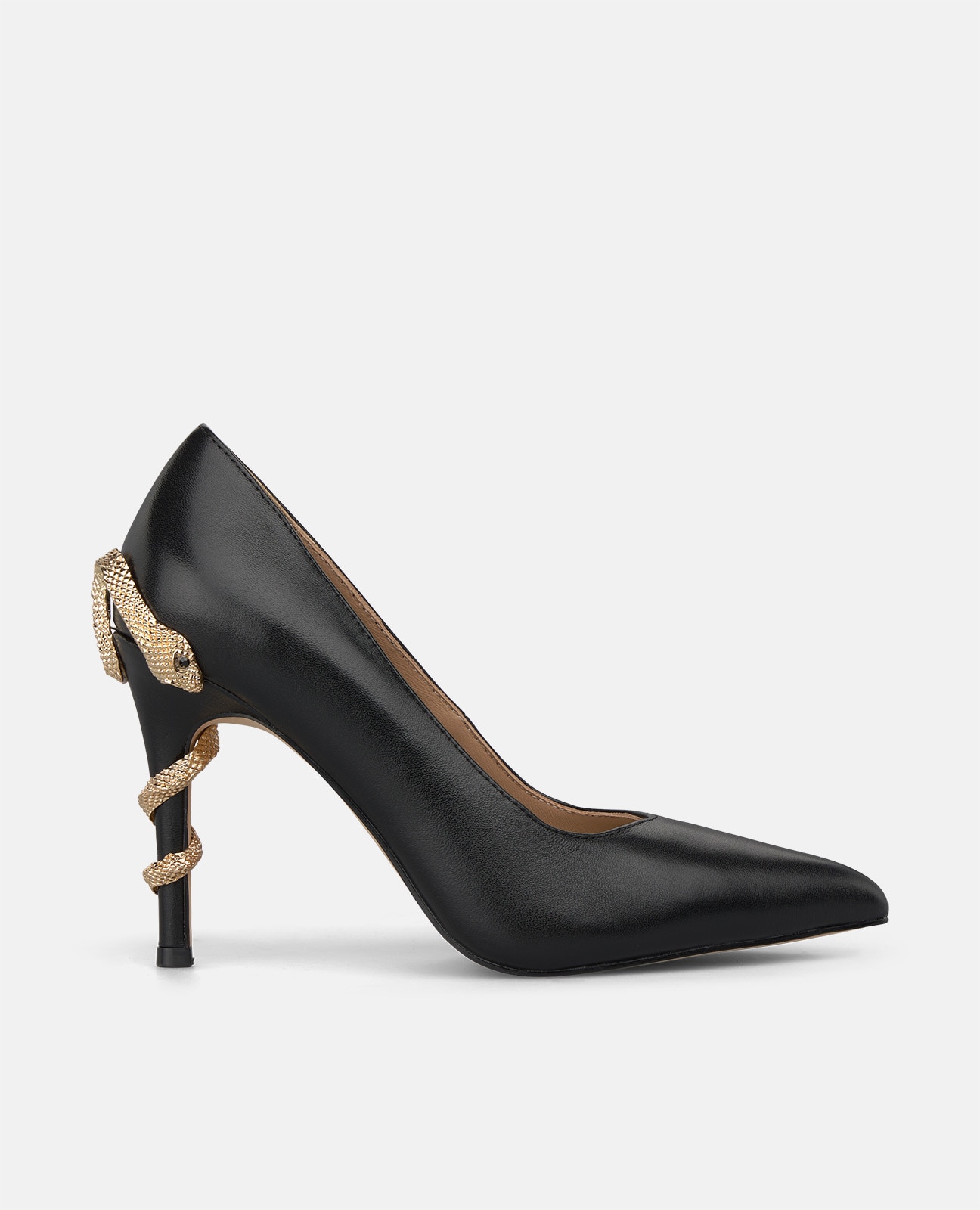 Zapato de salón de mujer en piel con serpiente en el tacón - Alma en Pena - Negro Negro-1