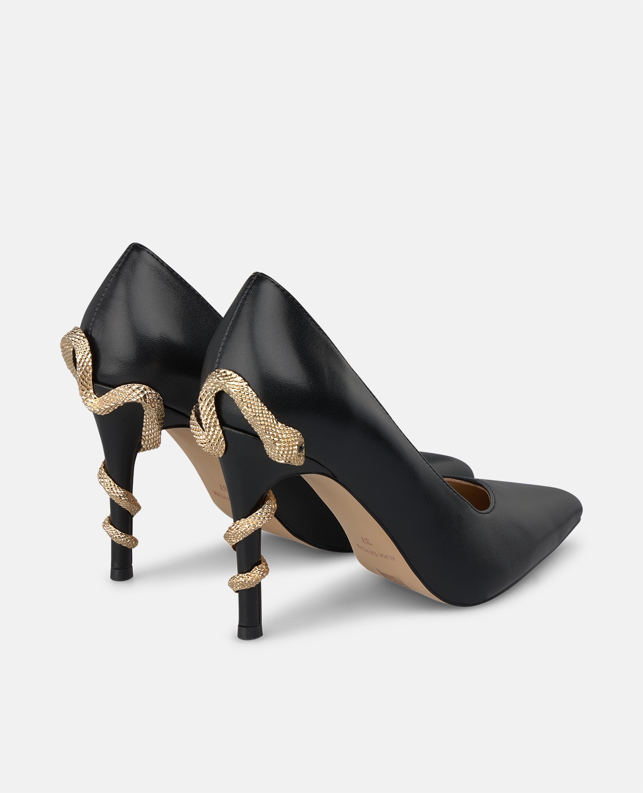 Zapato de salón de mujer en piel con serpiente en el tacón - Alma en Pena - Negro Negro-2