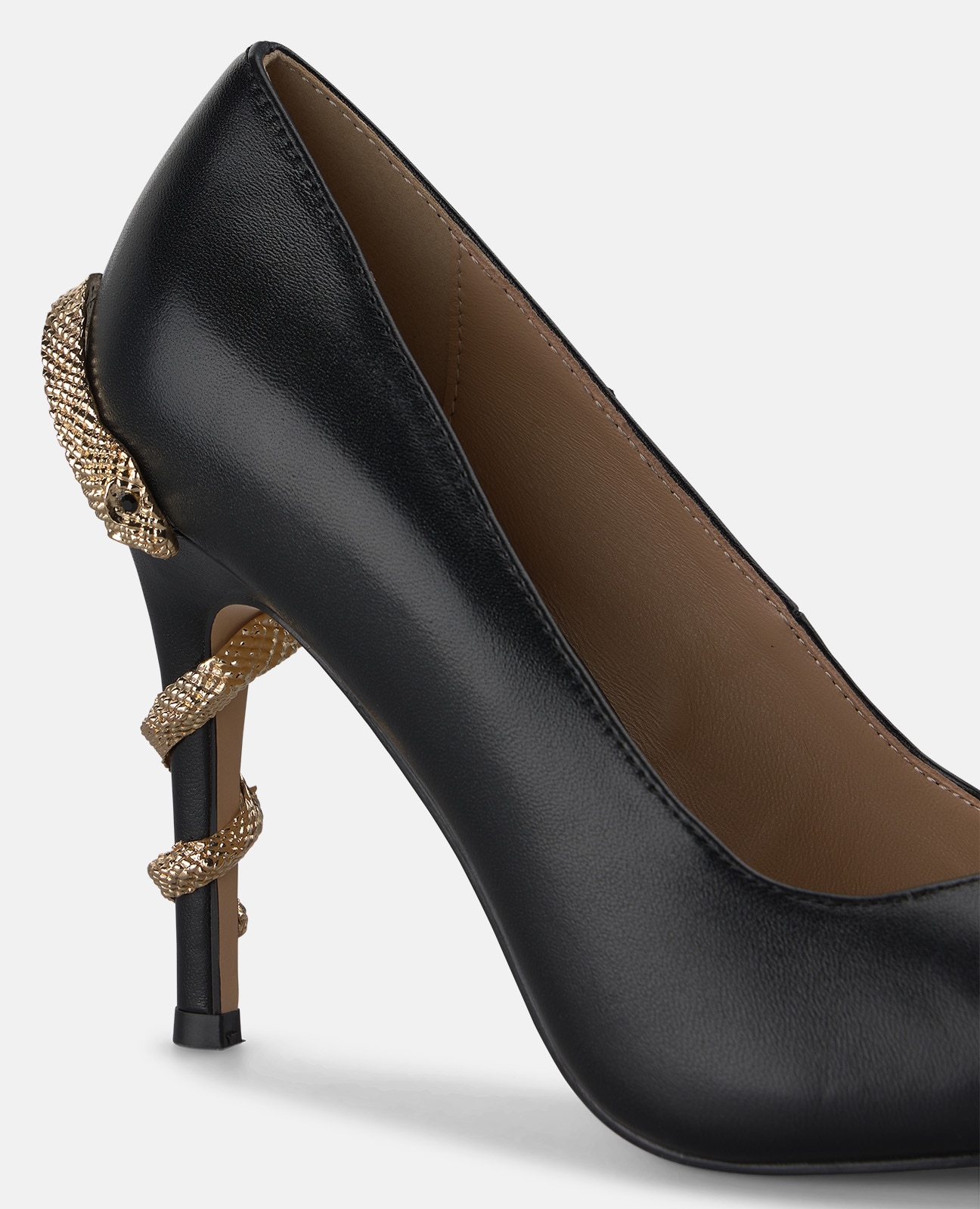Zapato de salón de mujer en piel con serpiente en el tacón - Alma en Pena - Negro Negro-4
