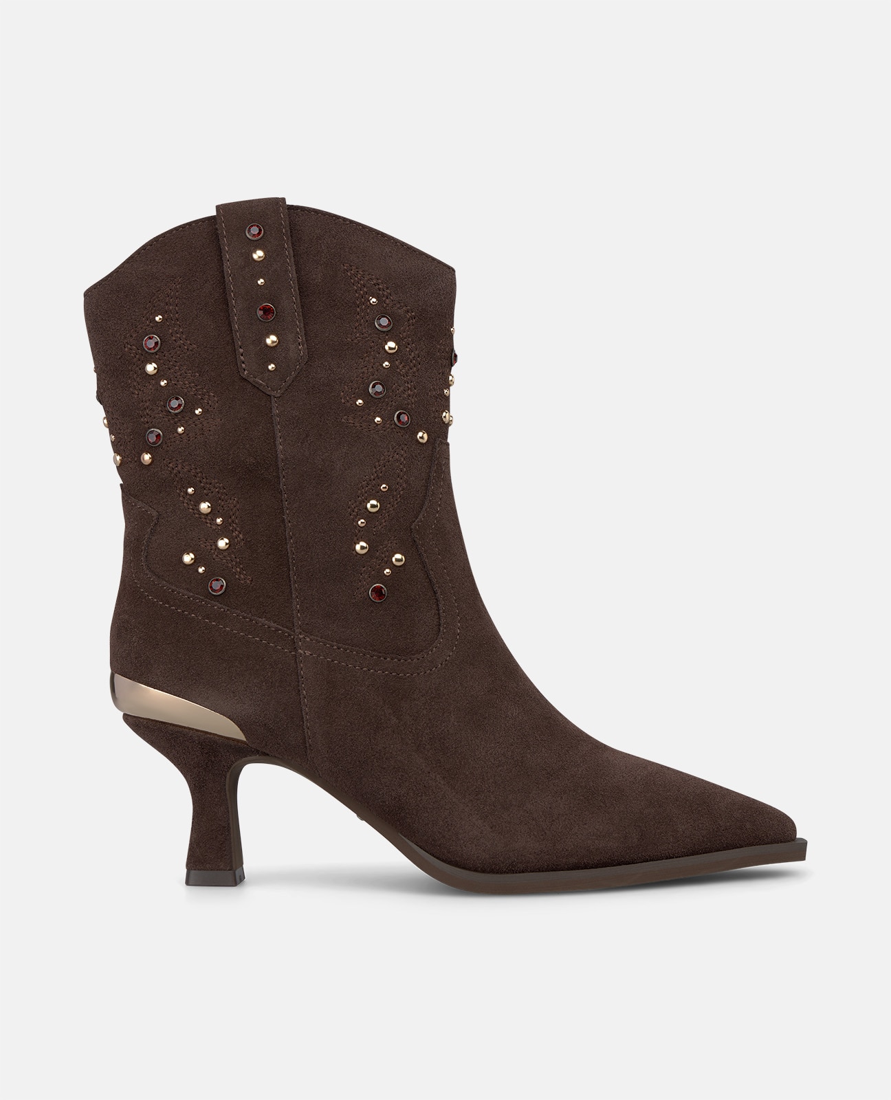 Botines cowboy de mujer en ante con tachas metálicas - Marrón Marrón-1