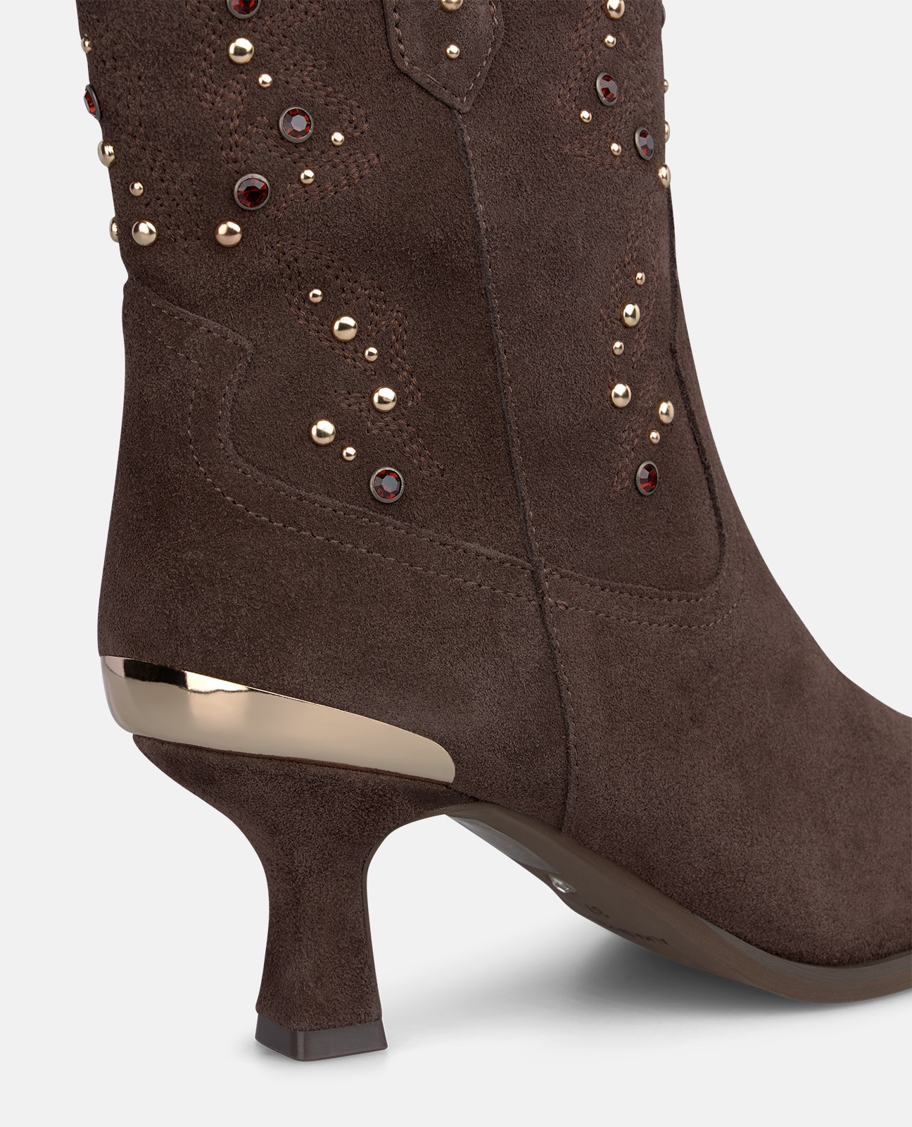Botines cowboy de mujer en ante con tachas metálicas - Marrón Marrón-4
