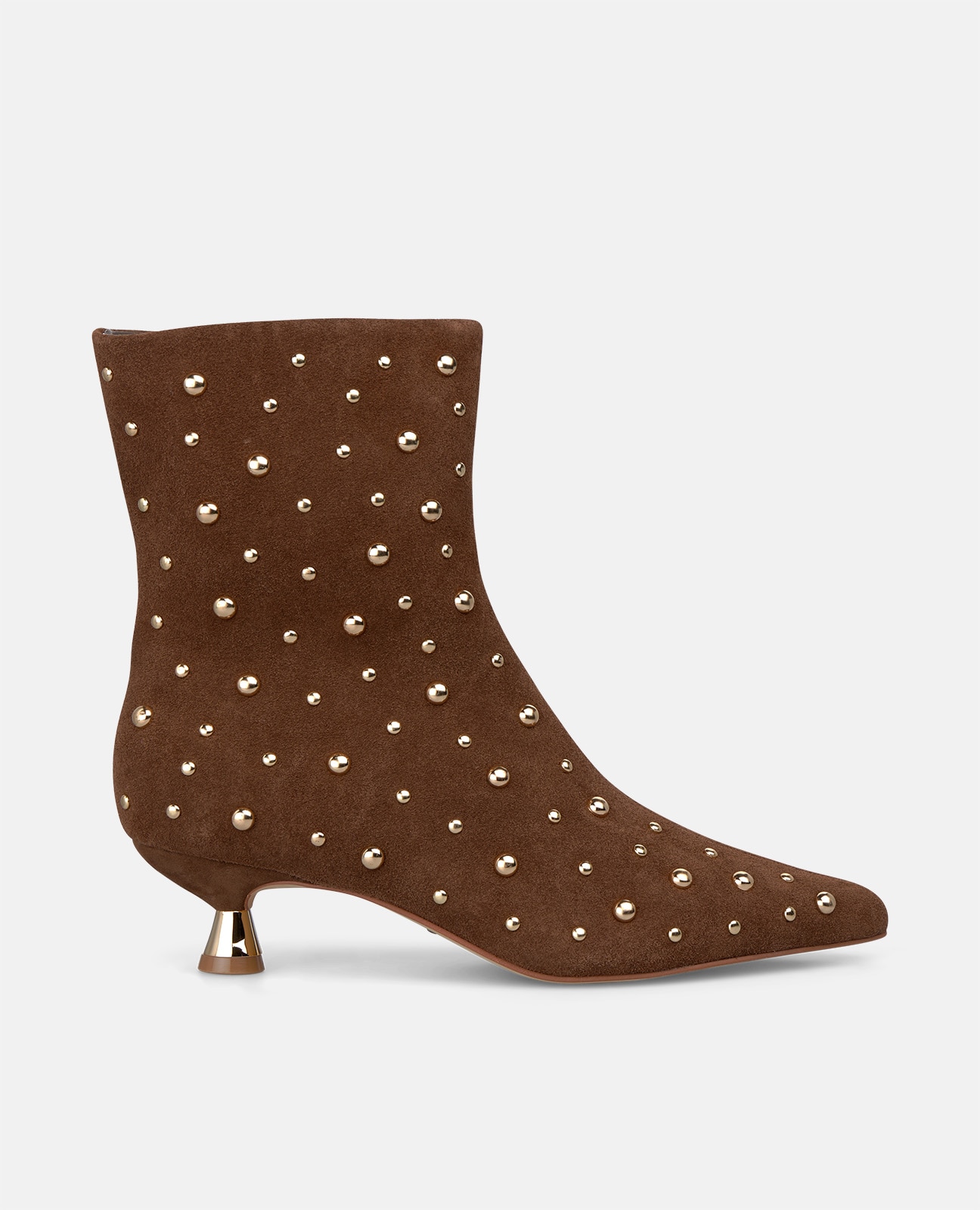 Botines básicos de mujer en ante con tachas metálicas - Camel Camel-1