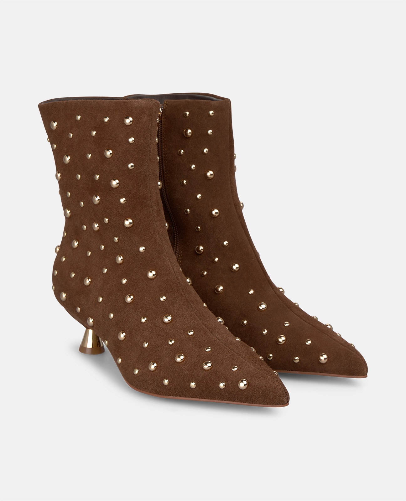 Botines básicos de mujer en ante con tachas metálicas - Camel Camel-3