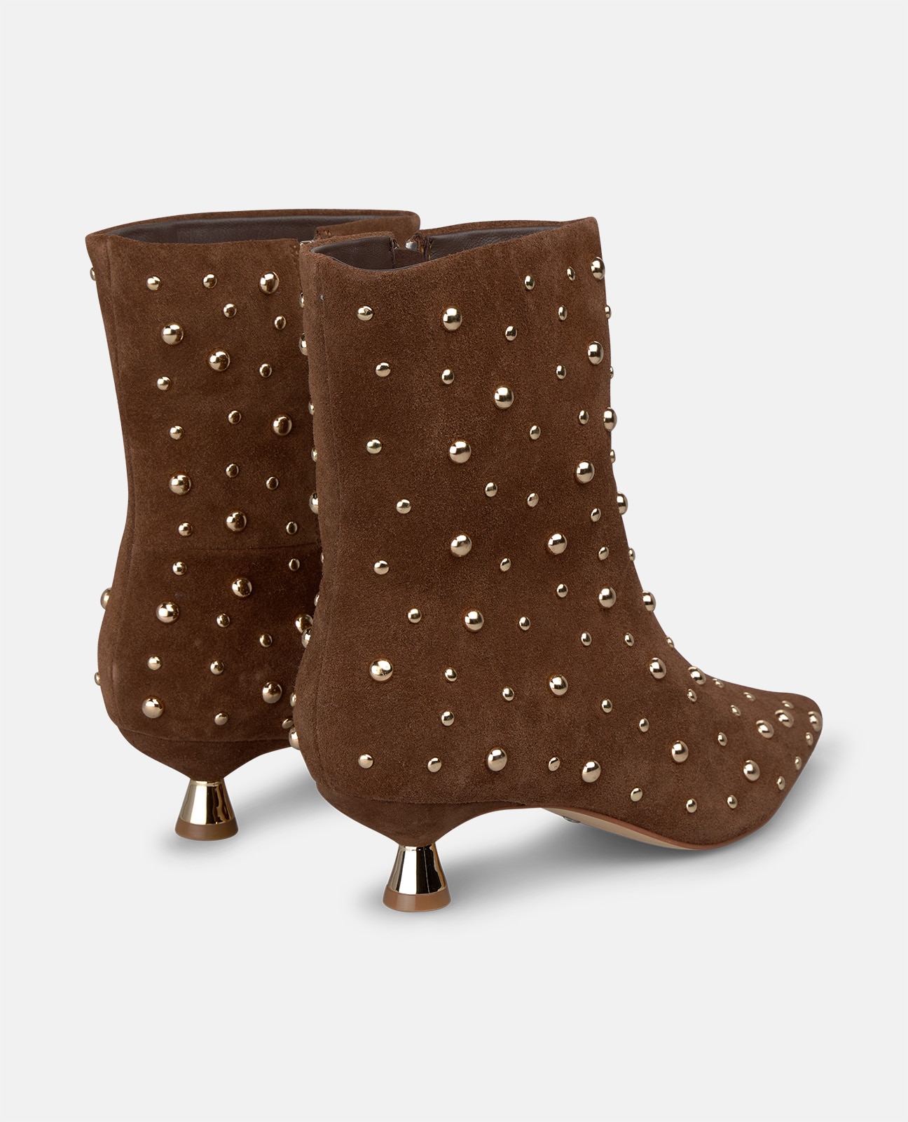 Botines básicos de mujer en ante con tachas metálicas - Camel Camel-2