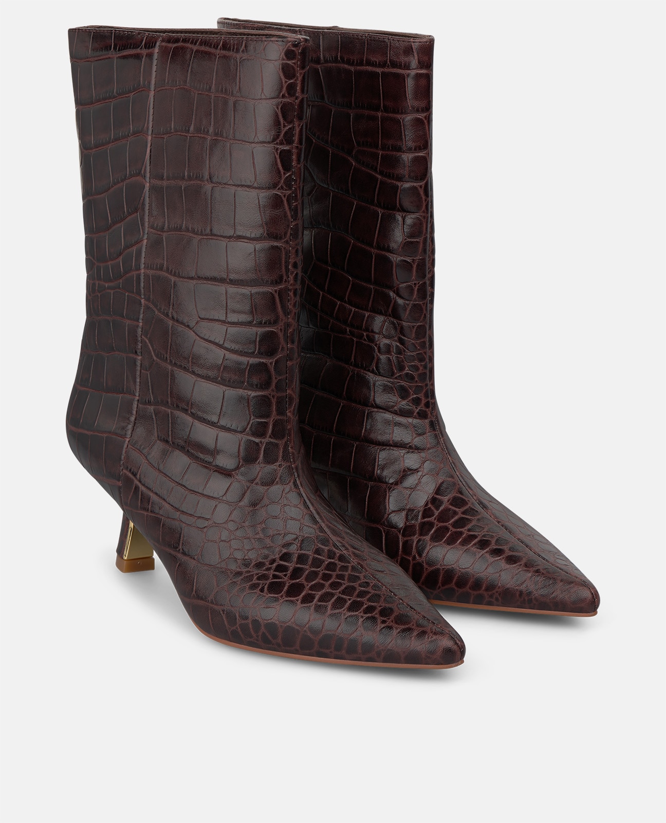 Botines básicos de mujer en piel con efecto cocodrilo - Alma en Pena - Marrón Marrón-2