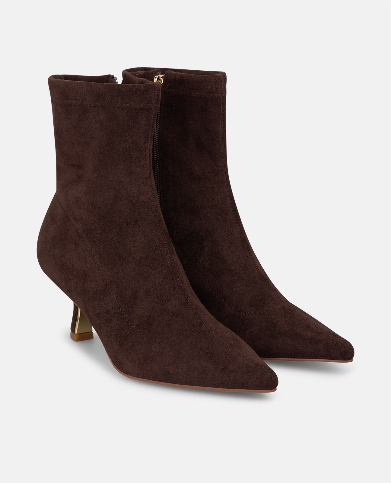Botines básicos de mujer con cierre de cremallera y tacón mini - Marrón Marrón-4