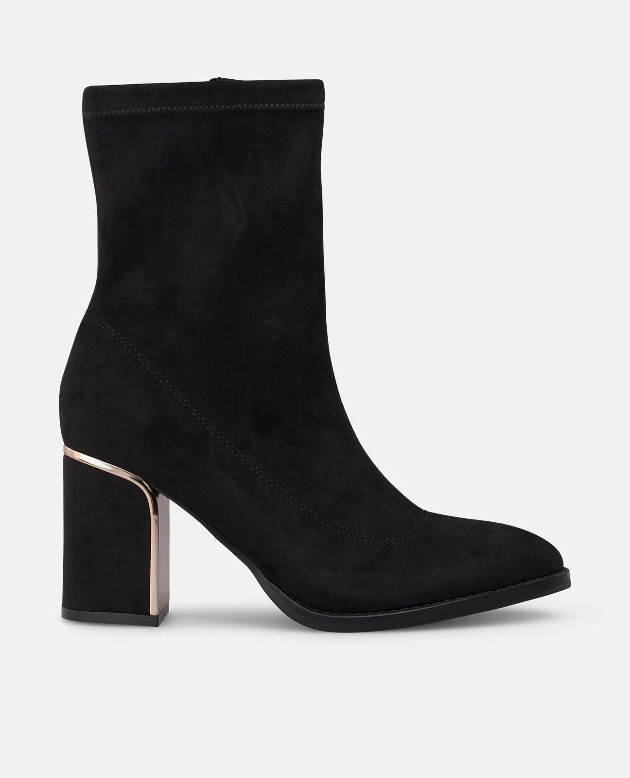Botines básicos de mujer con tacón de bloque y cierre de cremallera - Negro Negro-1