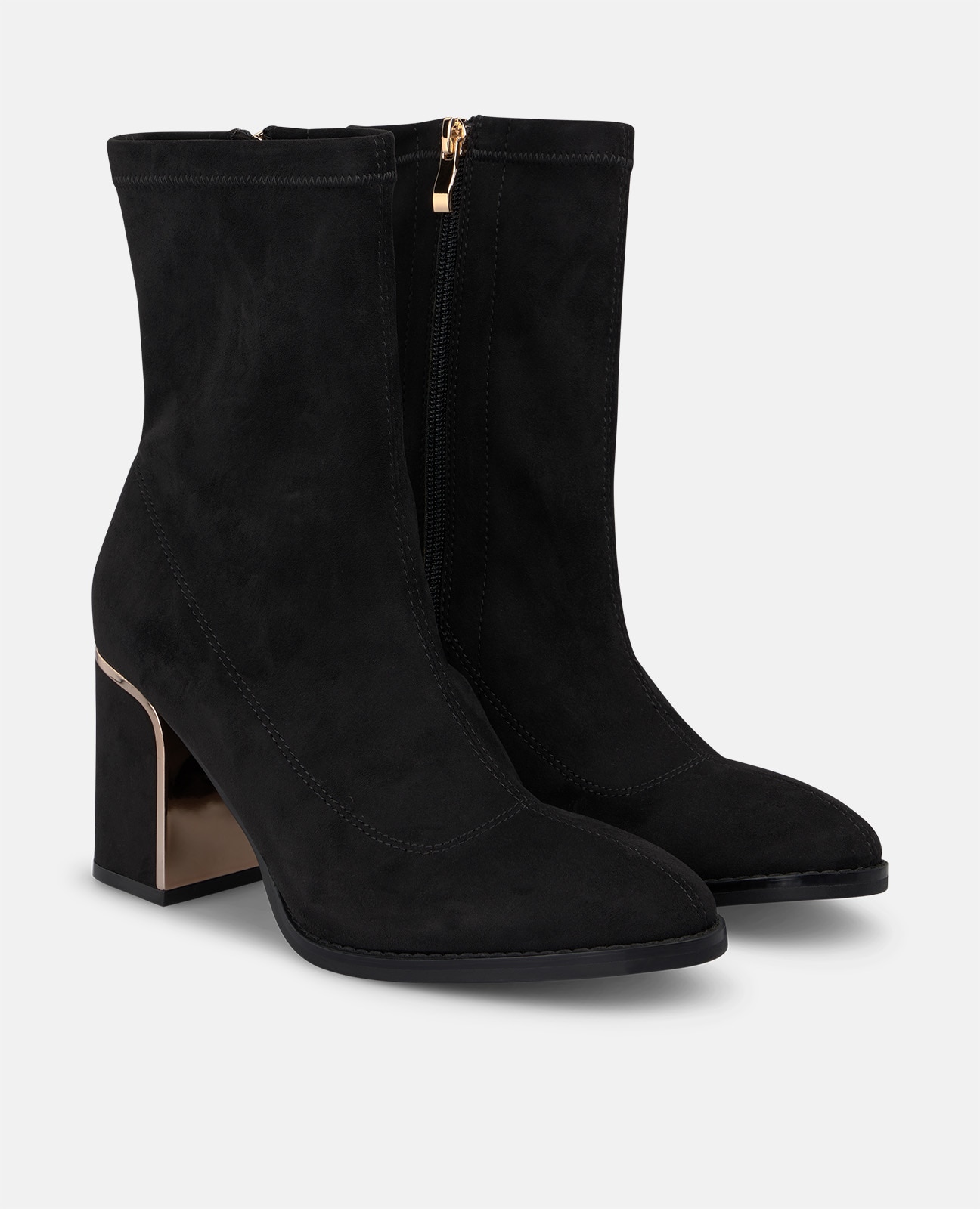Botines básicos de mujer con tacón de bloque y cierre de cremallera - Negro Negro-3