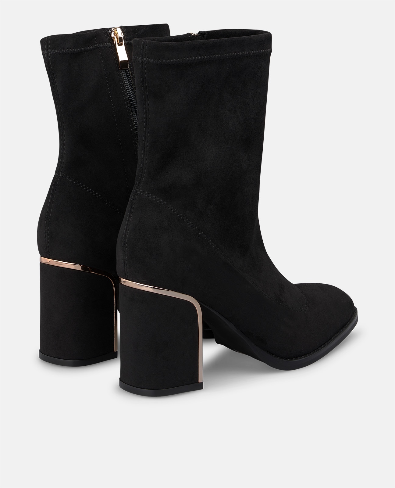 Botines básicos de mujer con tacón de bloque y cierre de cremallera - Negro Negro-2