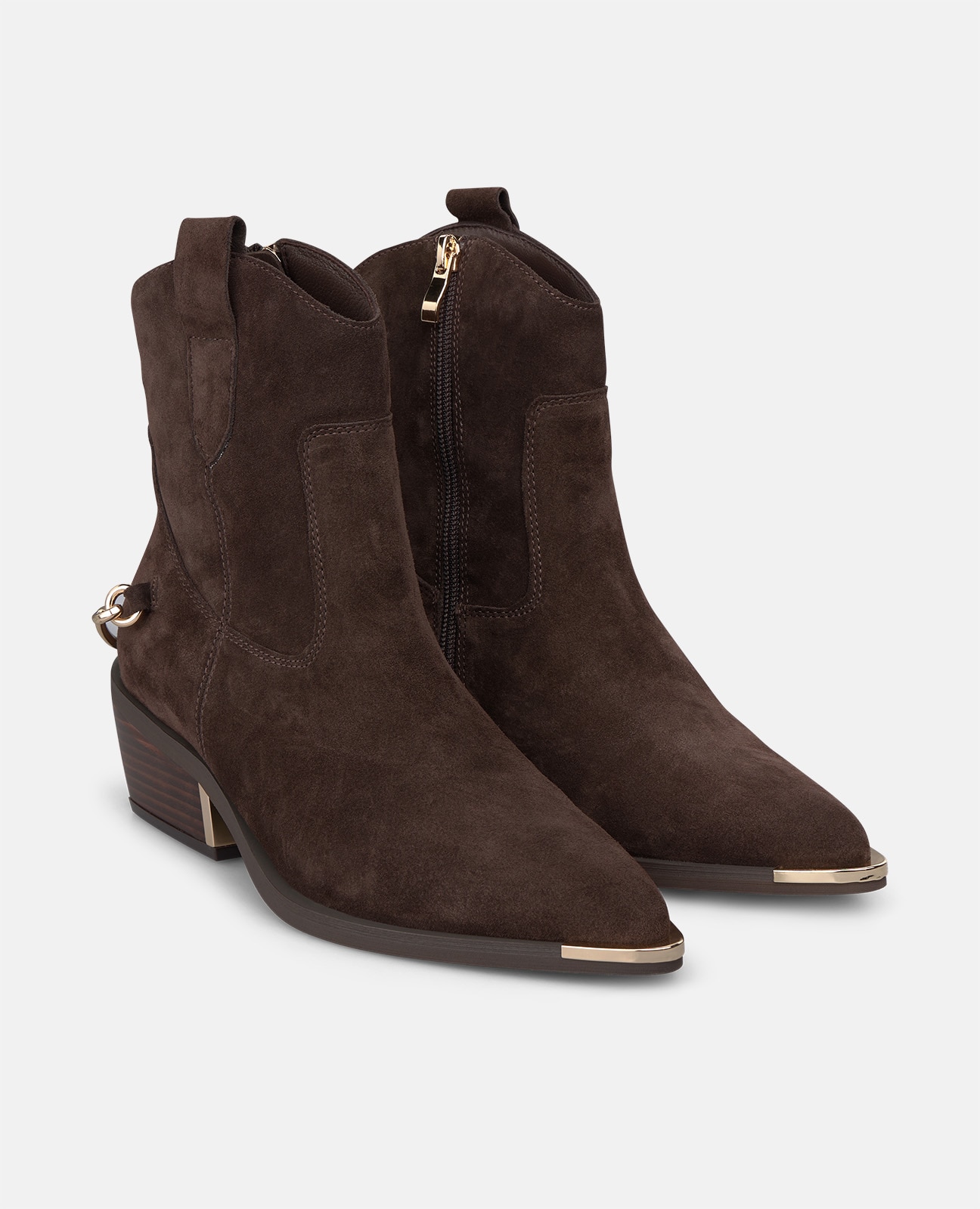 Botines cowboy de mujer en piel con cierre de cremallera - Alma en Pena - Marrón Marrón-3