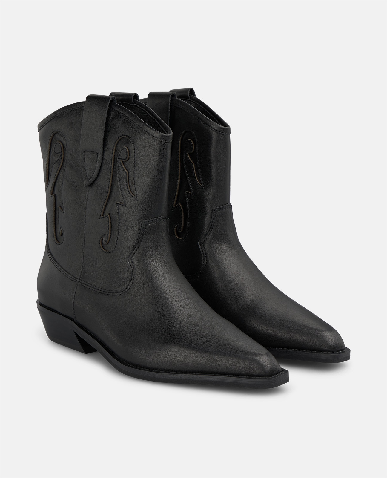 Botines cowboy de mujer en napa con detalles bordados - Negro Negro-3