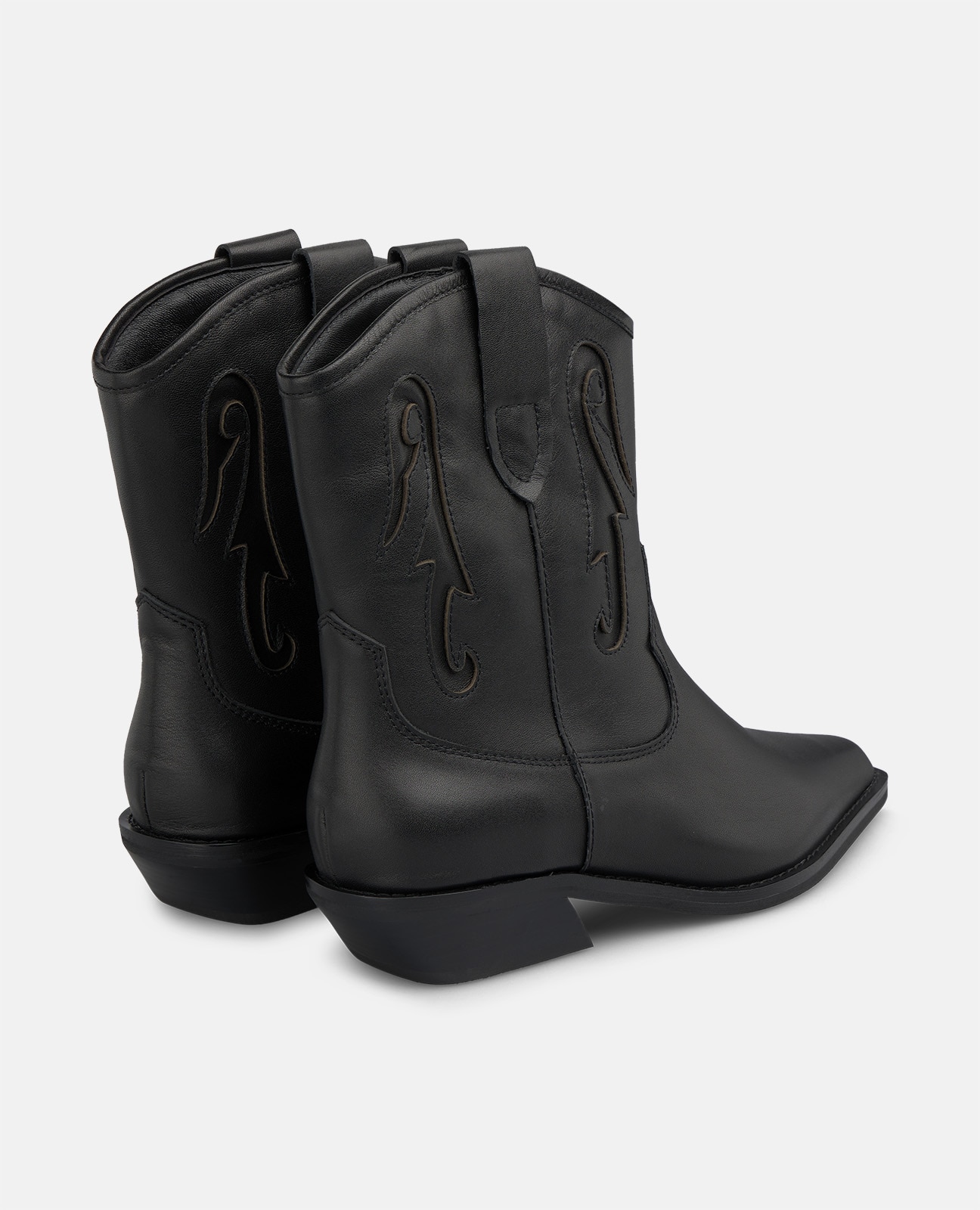 Botines cowboy de mujer en napa con detalles bordados - Negro Negro-2