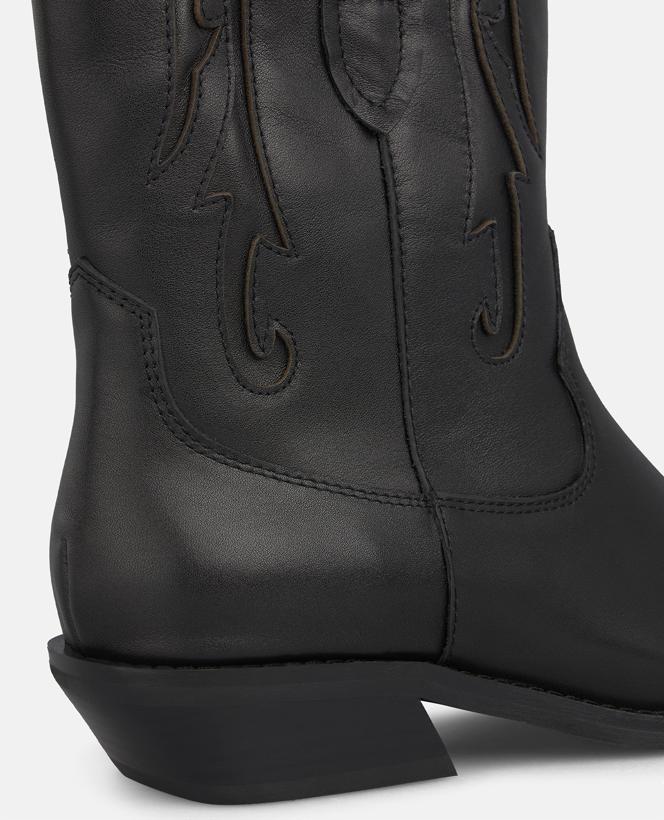 Botines cowboy de mujer en napa con detalles bordados - Negro Negro-4
