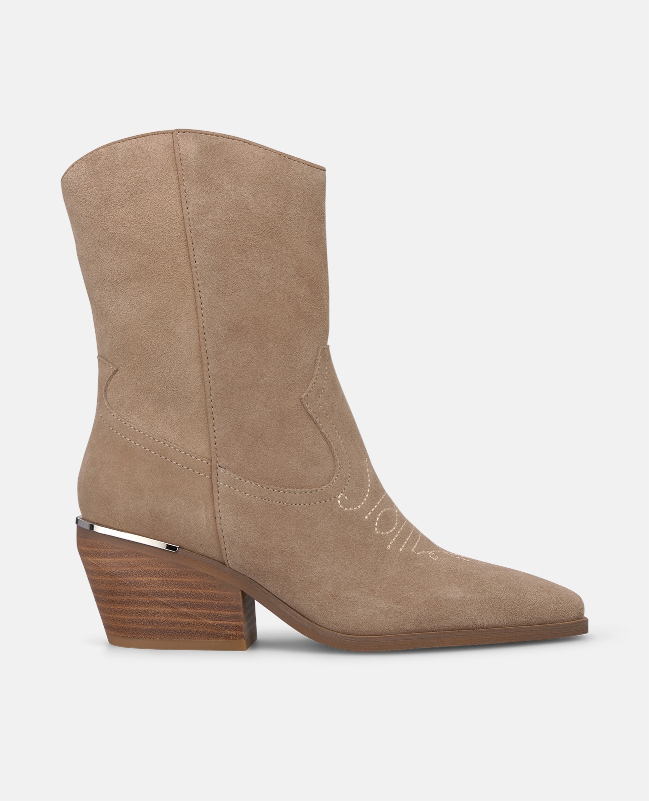Botines cowboy de mujer en ante con cierre de cremallera - Alma en Pena - Visón Visón-1