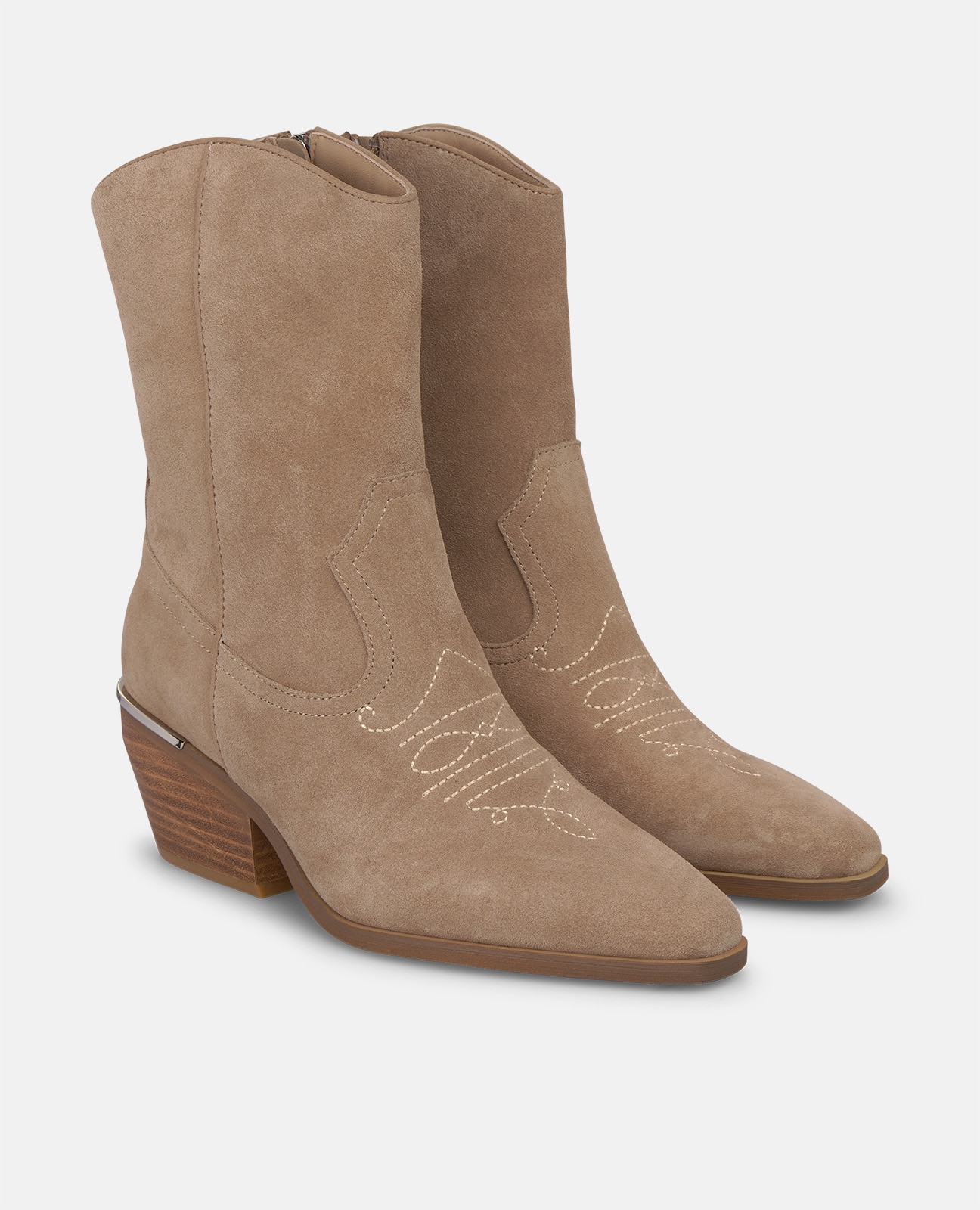 Botines cowboy de mujer en ante con cierre de cremallera - Alma en Pena - Visón Visón-3