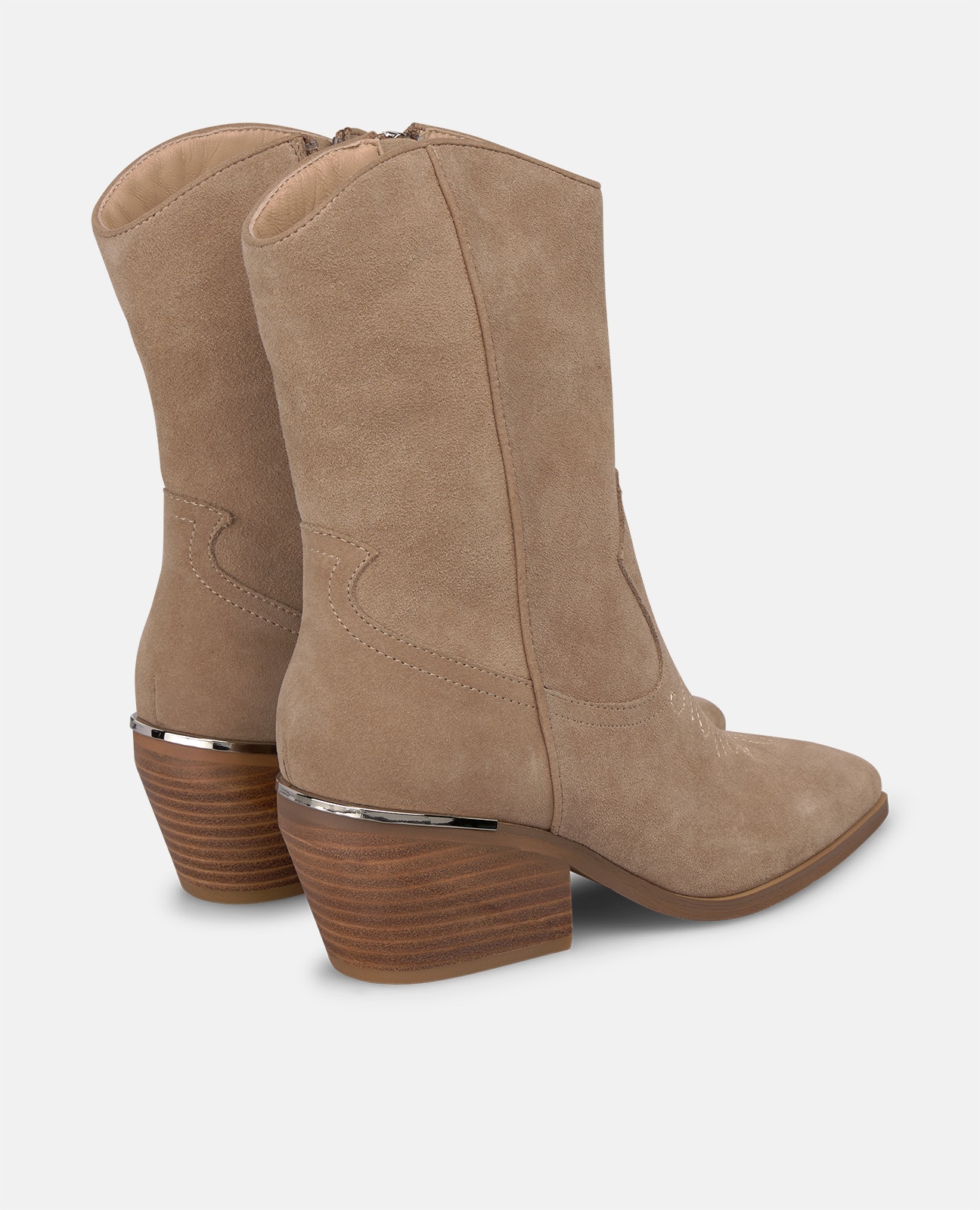 Botines cowboy de mujer en ante con cierre de cremallera - Alma en Pena - Visón Visón-2