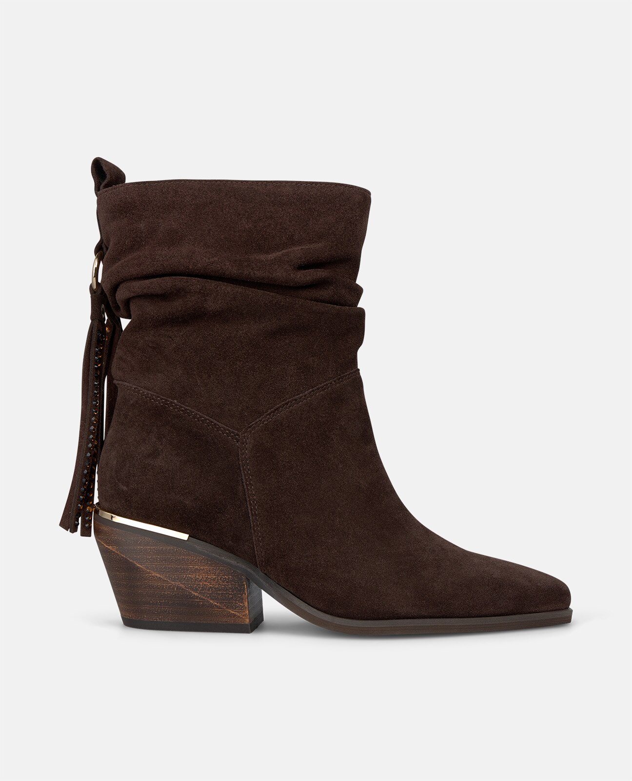 Botines básicos de mujer en ante con flecos traseros - Marrón Marrón-1