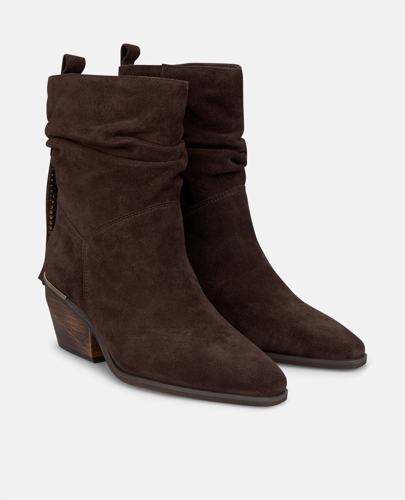 Botines básicos de mujer en ante con flecos traseros - Marrón Marrón-3