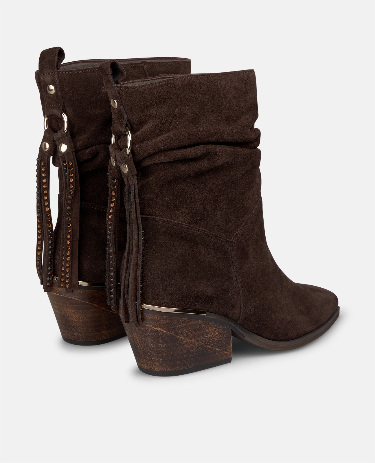 Botines básicos de mujer en ante con flecos traseros - Marrón Marrón-2