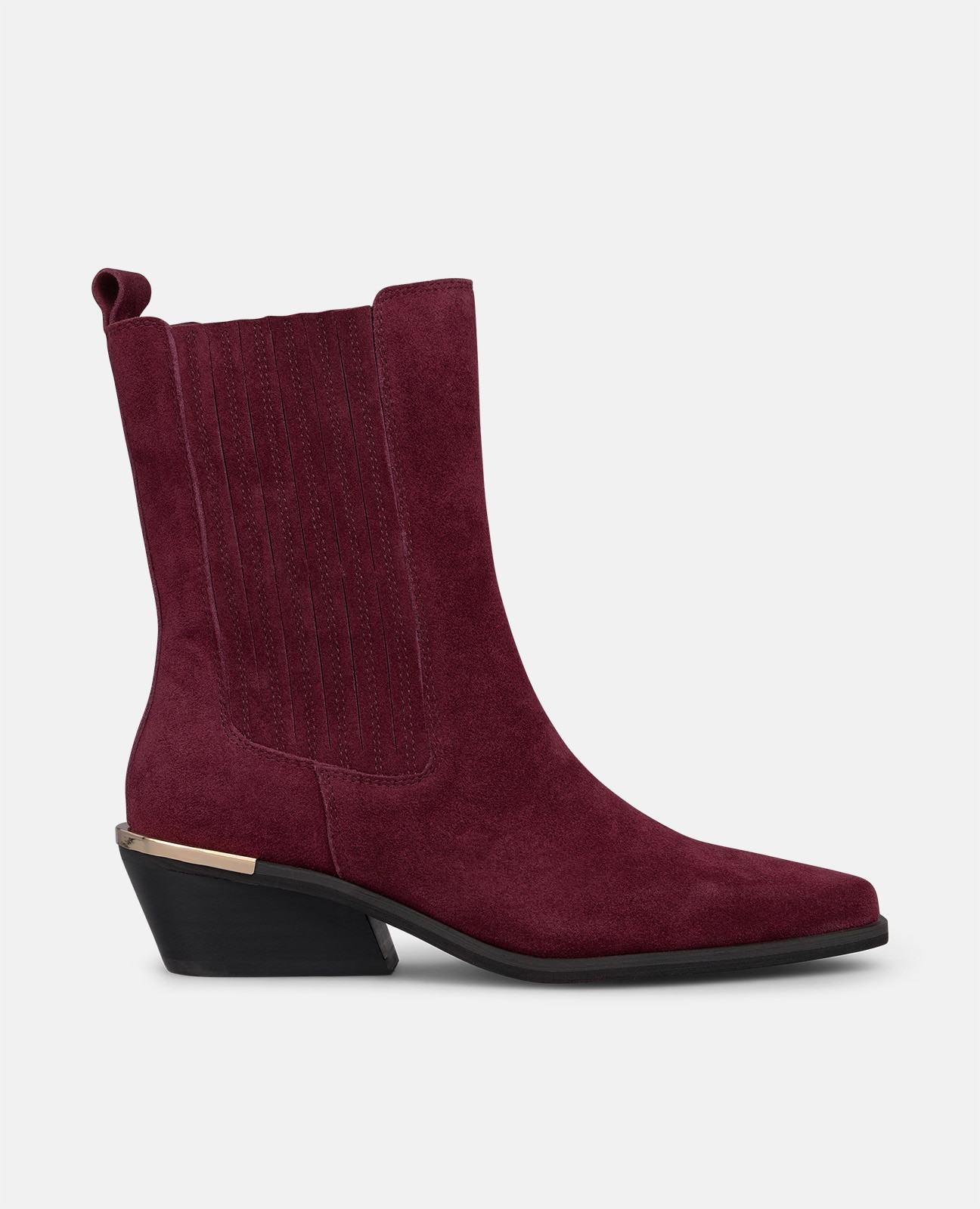 Botines Chelsea de mujer en ante con acabado en punta - Burdeos Burdeos-1