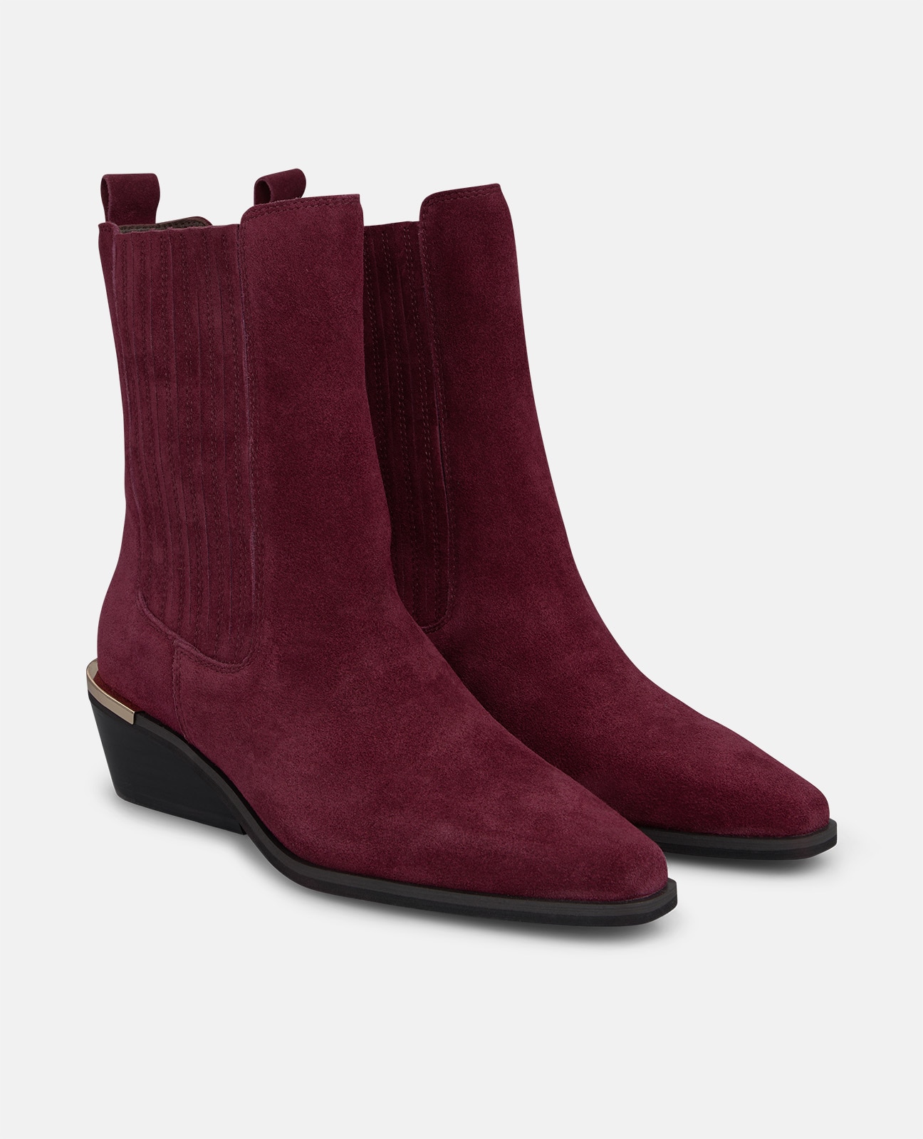 Botines Chelsea de mujer en ante con acabado en punta - Burdeos Burdeos-3