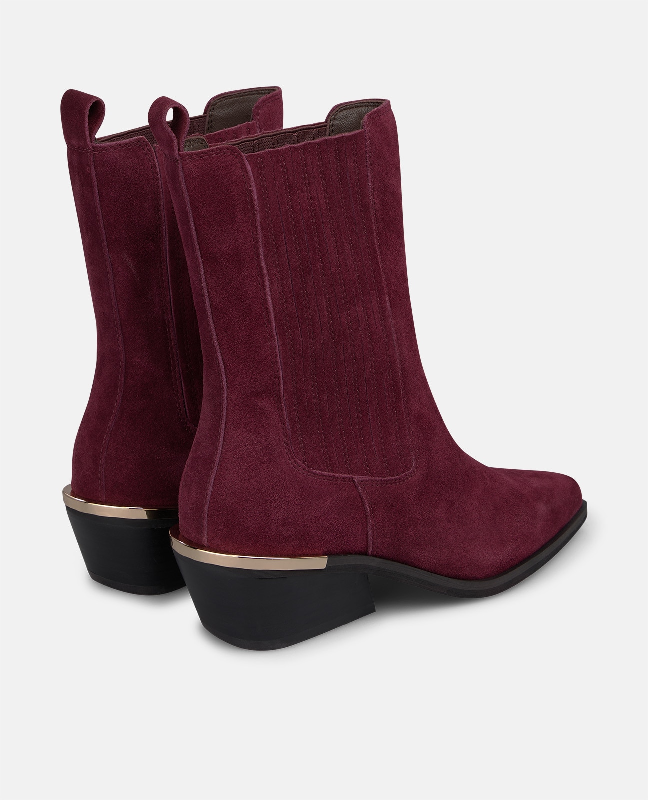 Botines Chelsea de mujer en ante con acabado en punta - Burdeos Burdeos-2