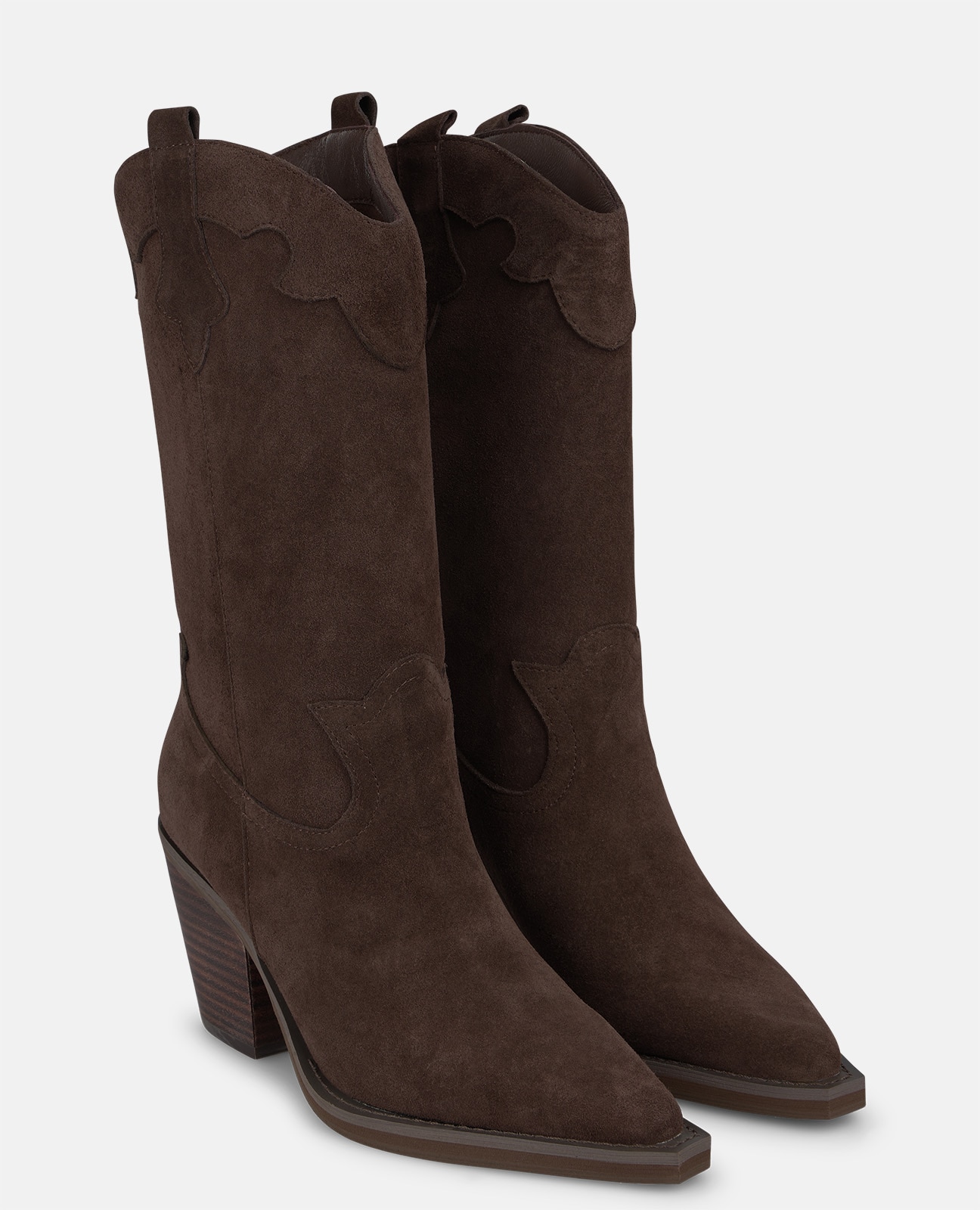 Botas cowboy de mujer en ante con tiradores laterales - Marrón Marrón-3