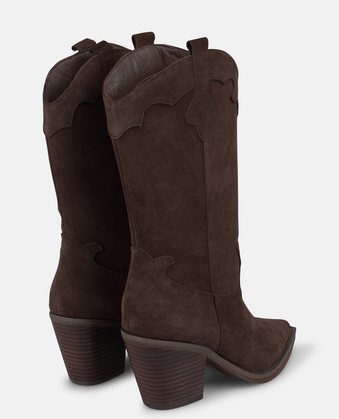 Botas cowboy de mujer en ante con tiradores laterales - Marrón Marrón-2