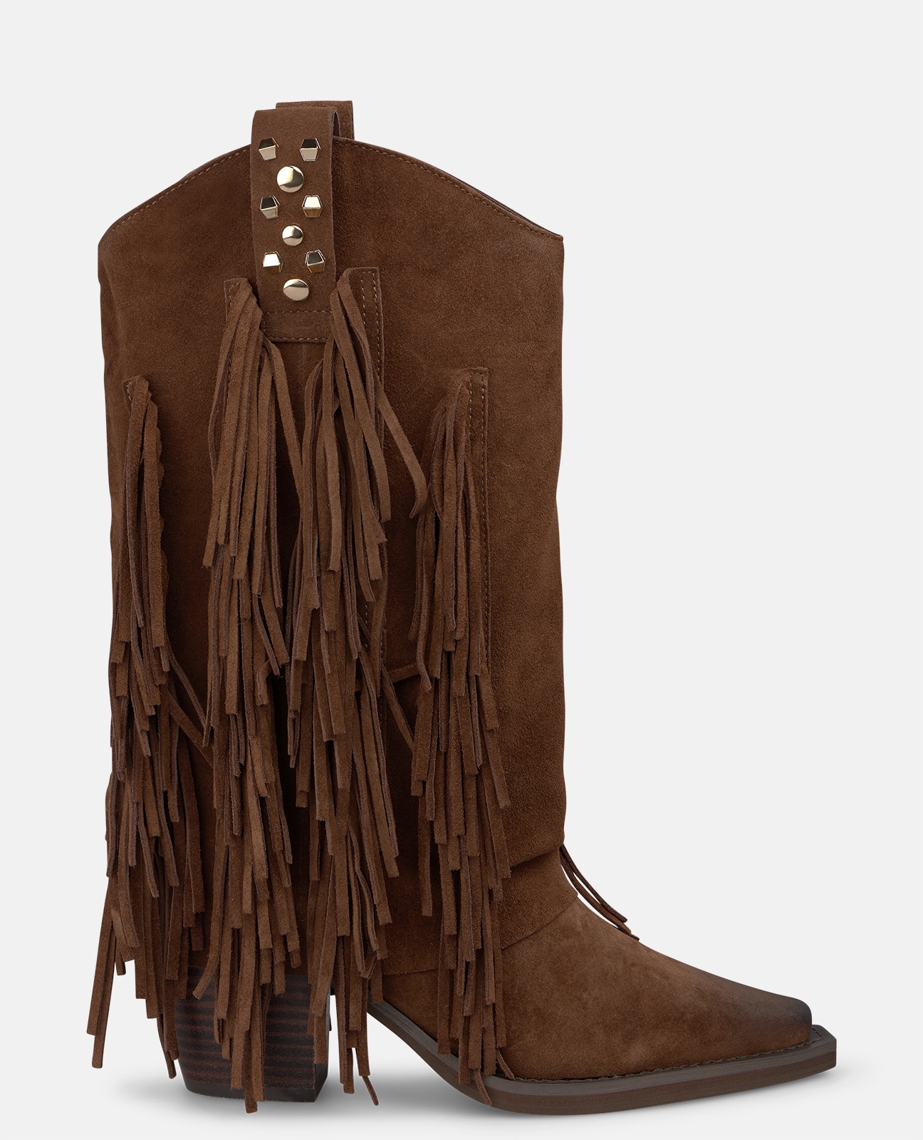 Botas cowboy de mujer en ante con flecos - Camel Camel-1