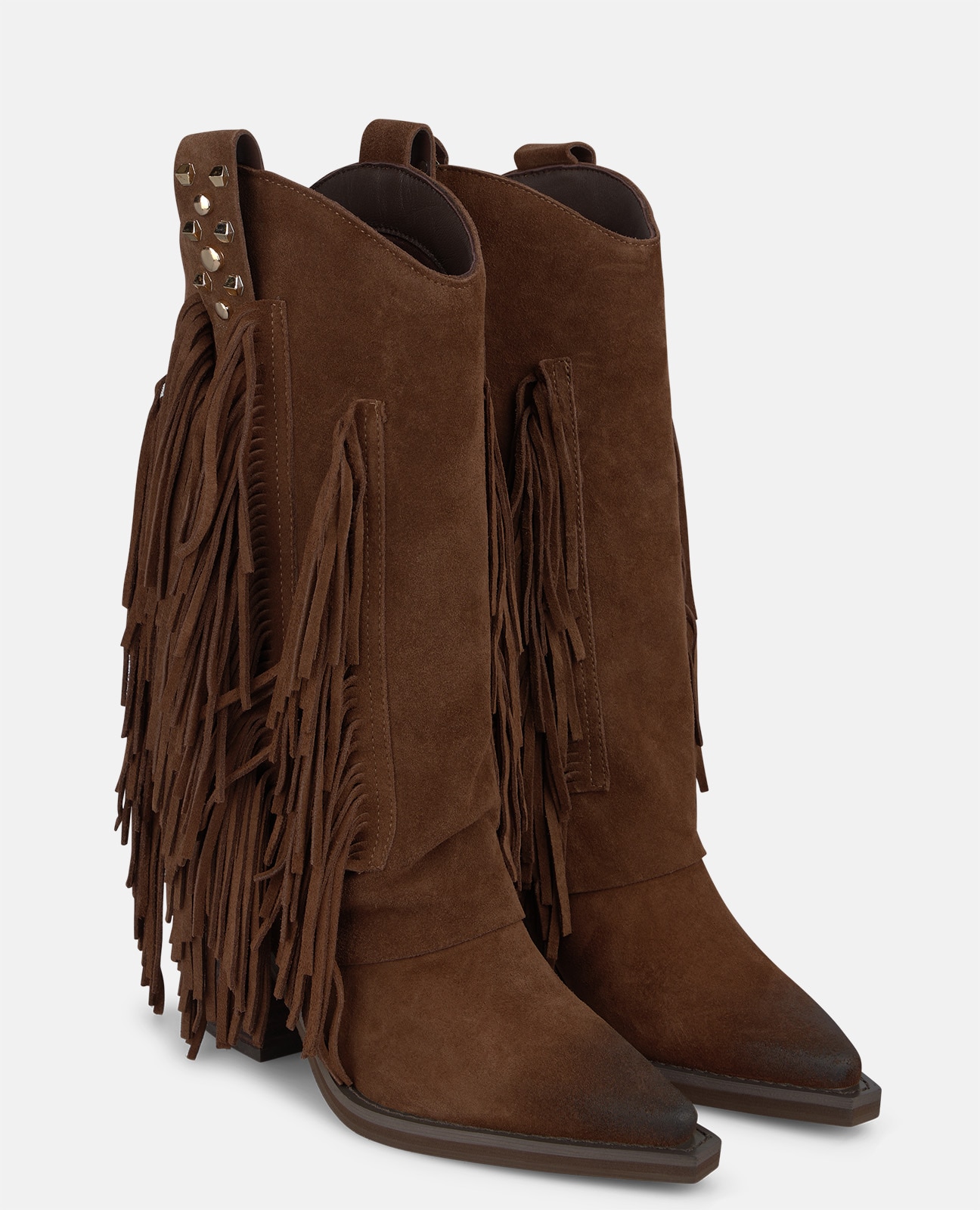 Botas cowboy de mujer en ante con flecos - Camel Camel-4