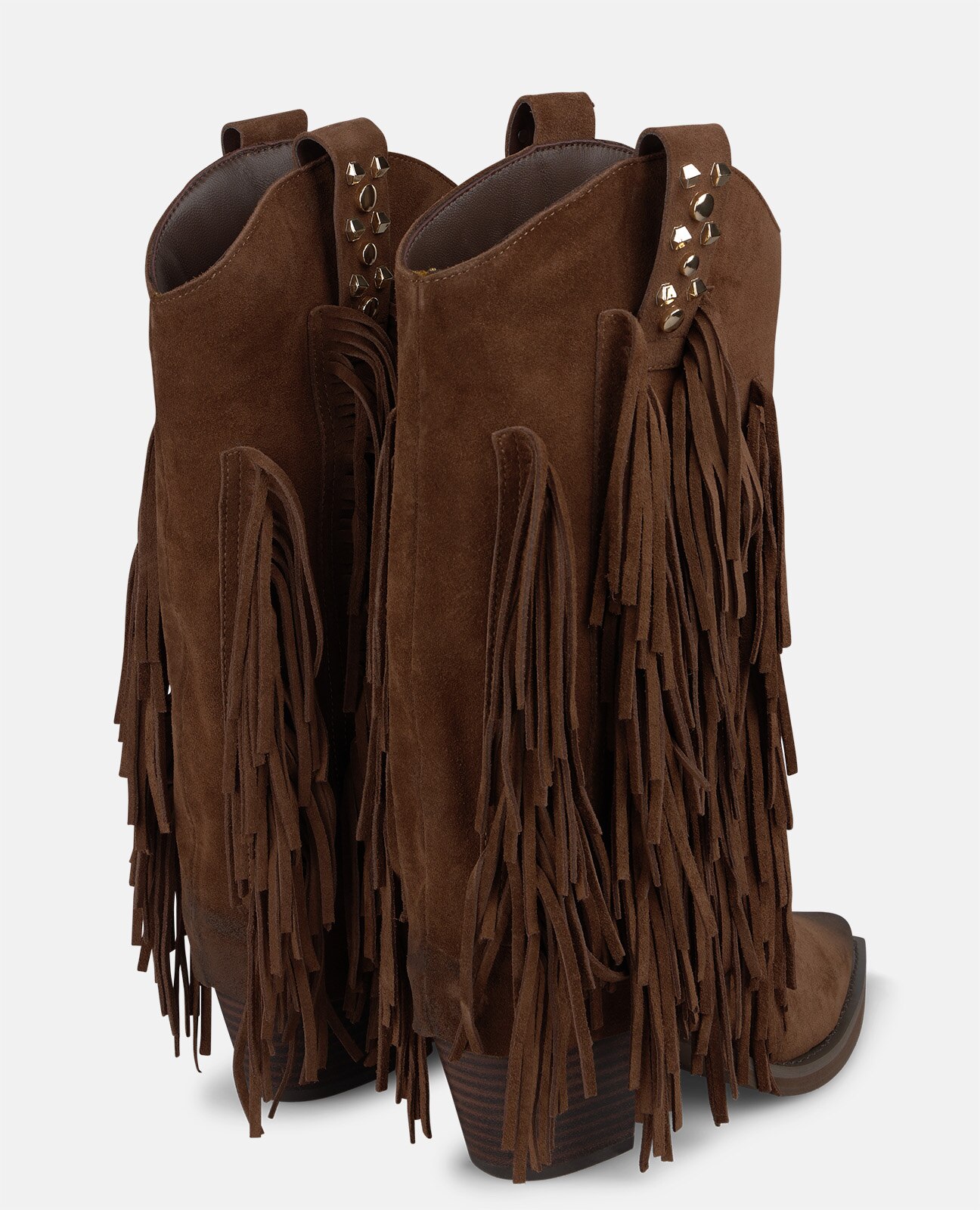 Botas cowboy de mujer en ante con flecos - Camel Camel-3