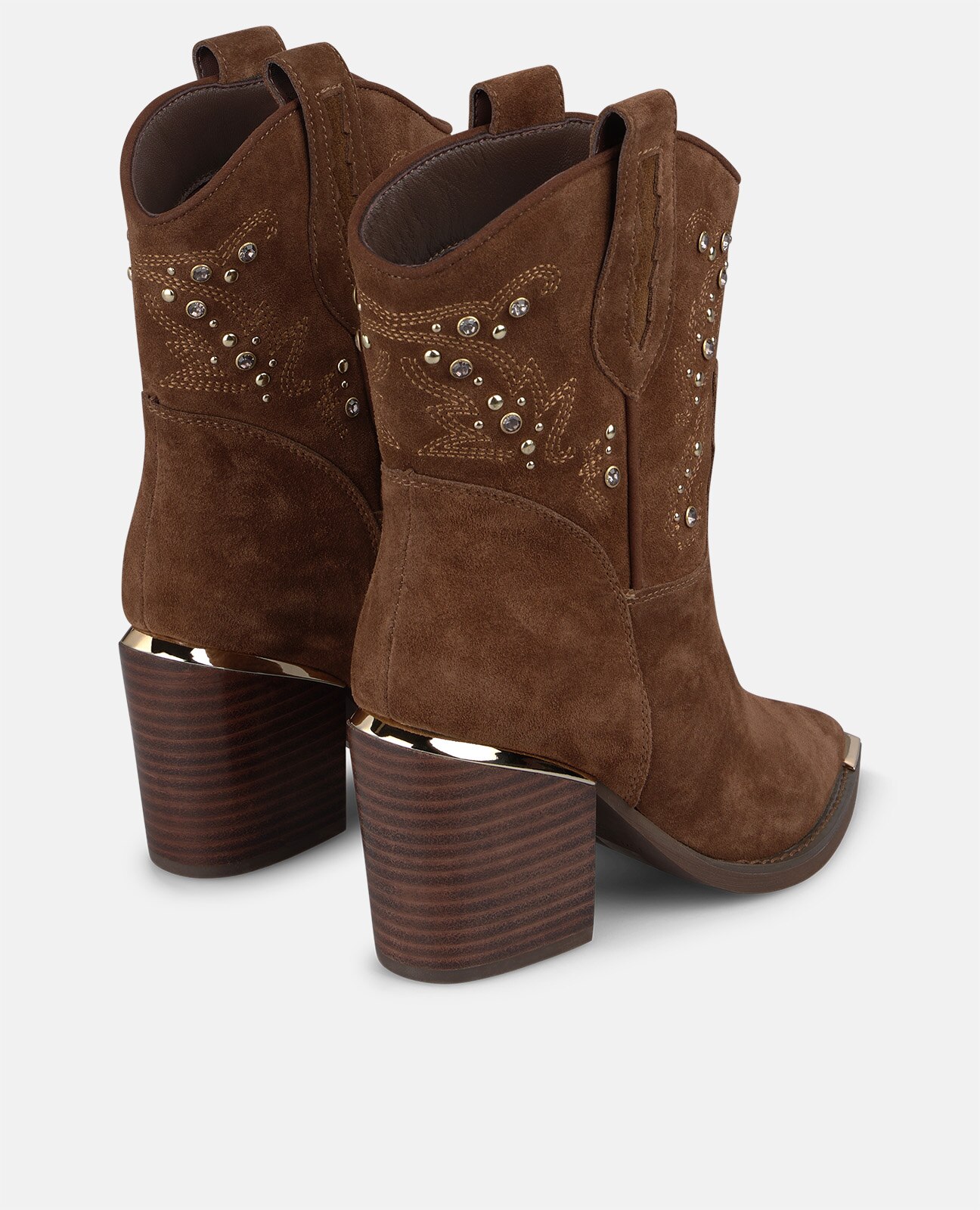 Botines cowboy de mujer en ante con detalles pedrería - Alma en Pena - Camel Camel-2