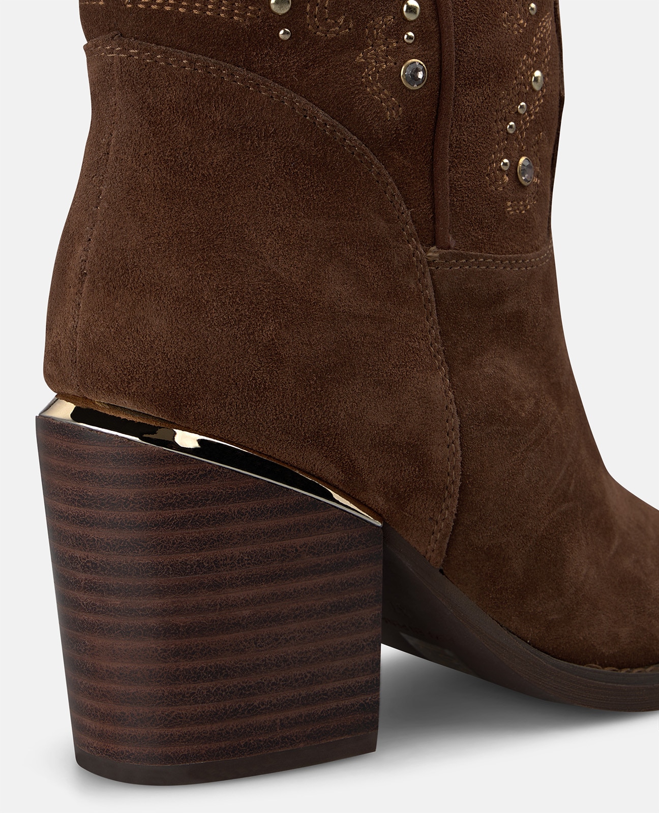 Botines cowboy de mujer en ante con detalles pedrería - Alma en Pena - Camel Camel-4