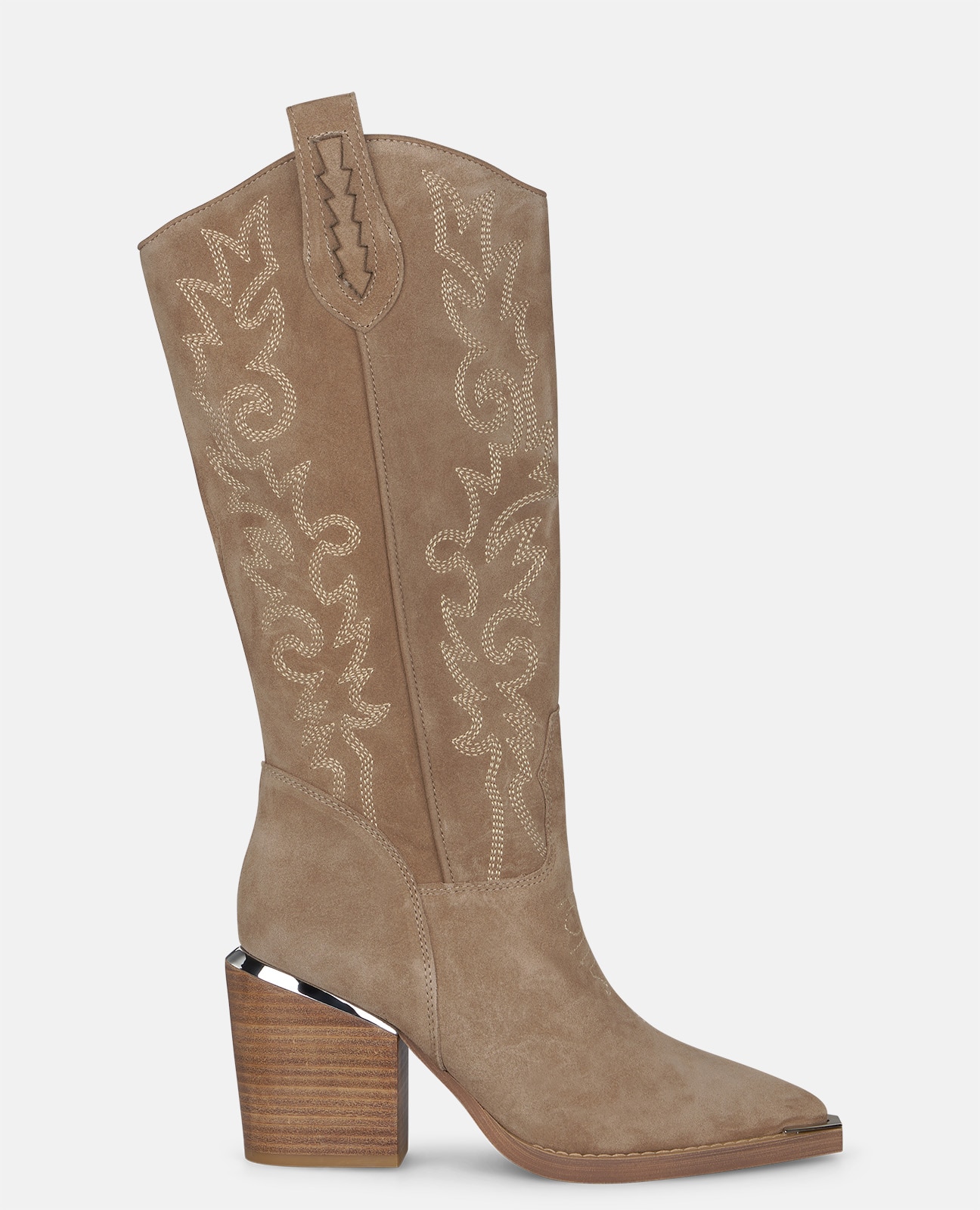 Botas cowboy de mujer en piel con bordados tonales - Alma en Pena - Visón Visón-1