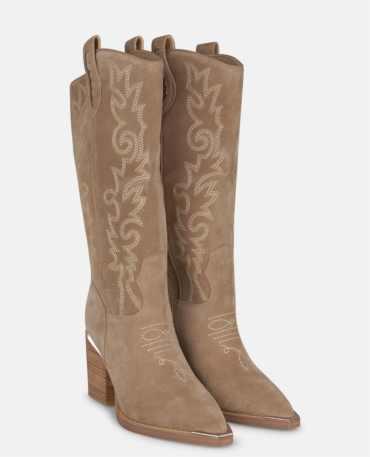 Botas cowboy de mujer en piel con bordados tonales - Alma en Pena - Visón Visón-3