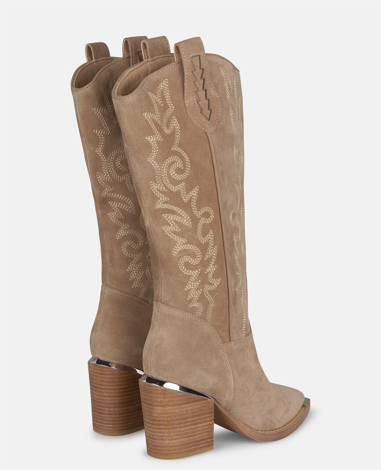 Botas cowboy de mujer en piel con bordados tonales - Alma en Pena - Visón Visón-2