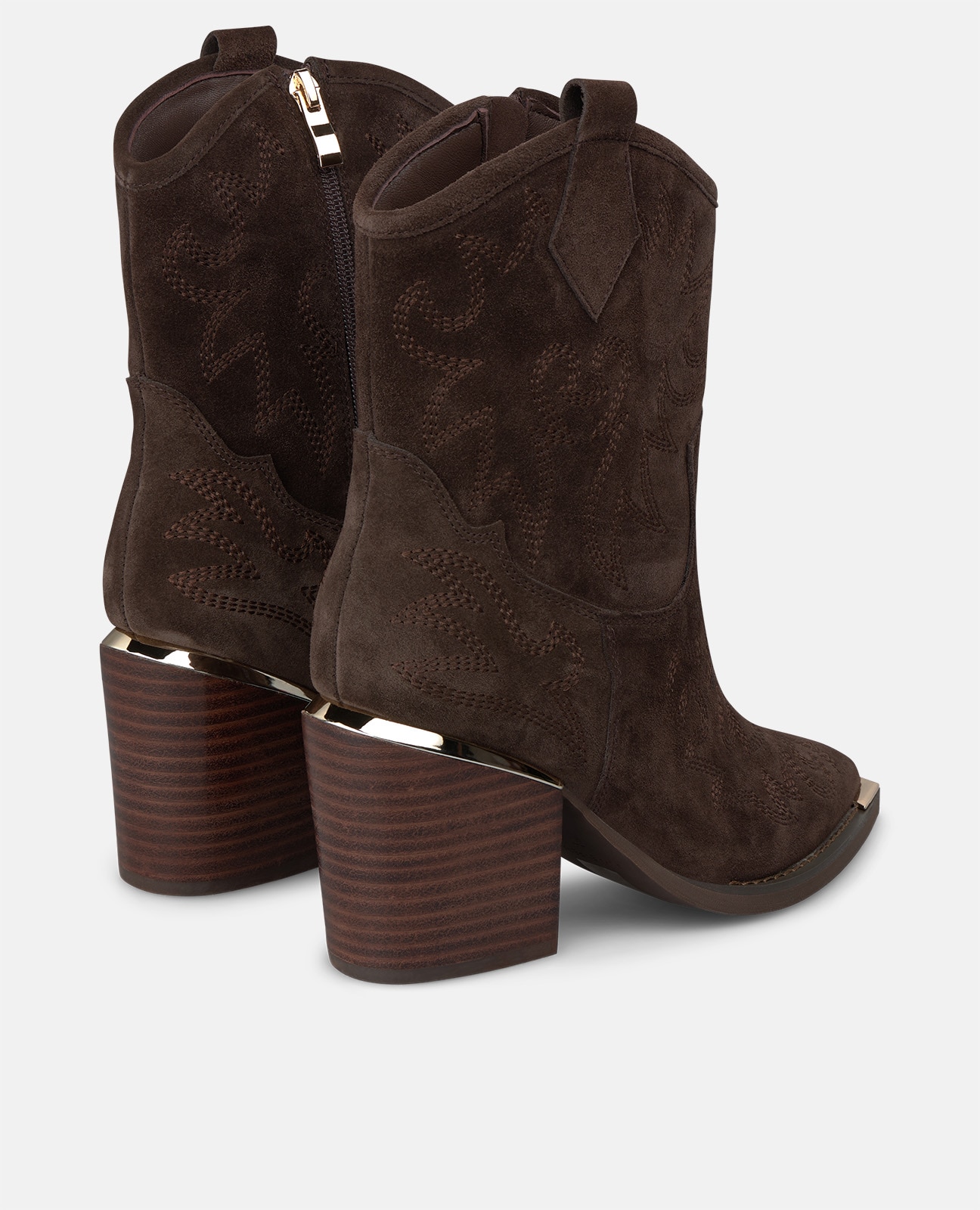 Botines cowboy de mujer en ante con cremallera lateral y detalles bordados - Alma en Pena - Marrón Marrón-2