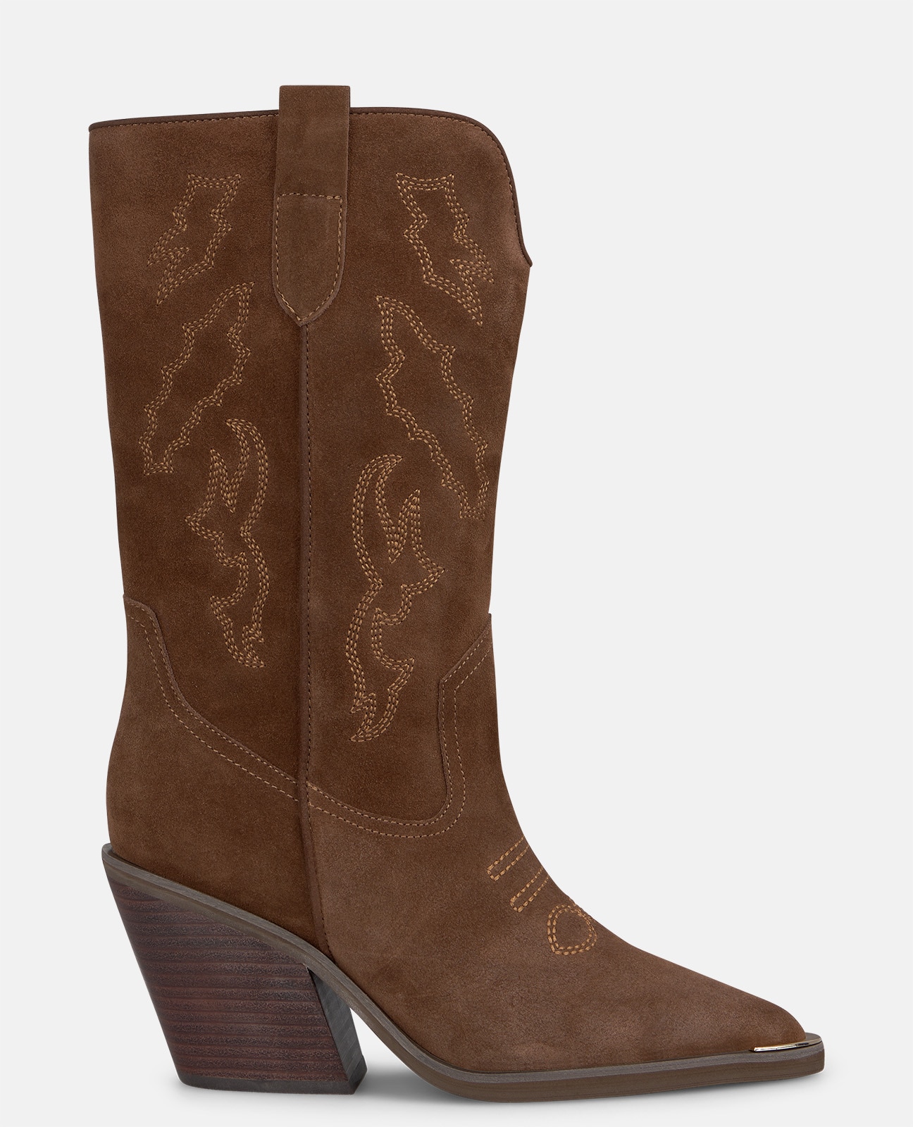 Botas cowboy de mujer en ante con bordados tonales - Camel Camel-1