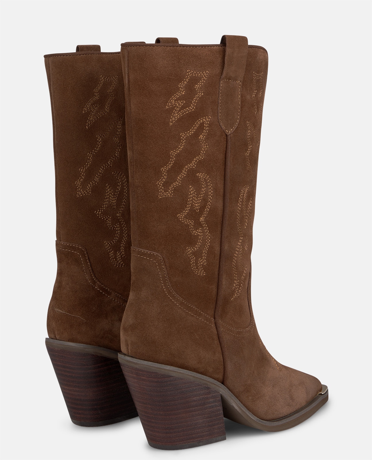 Botas cowboy de mujer en ante con bordados tonales - Camel Camel-2