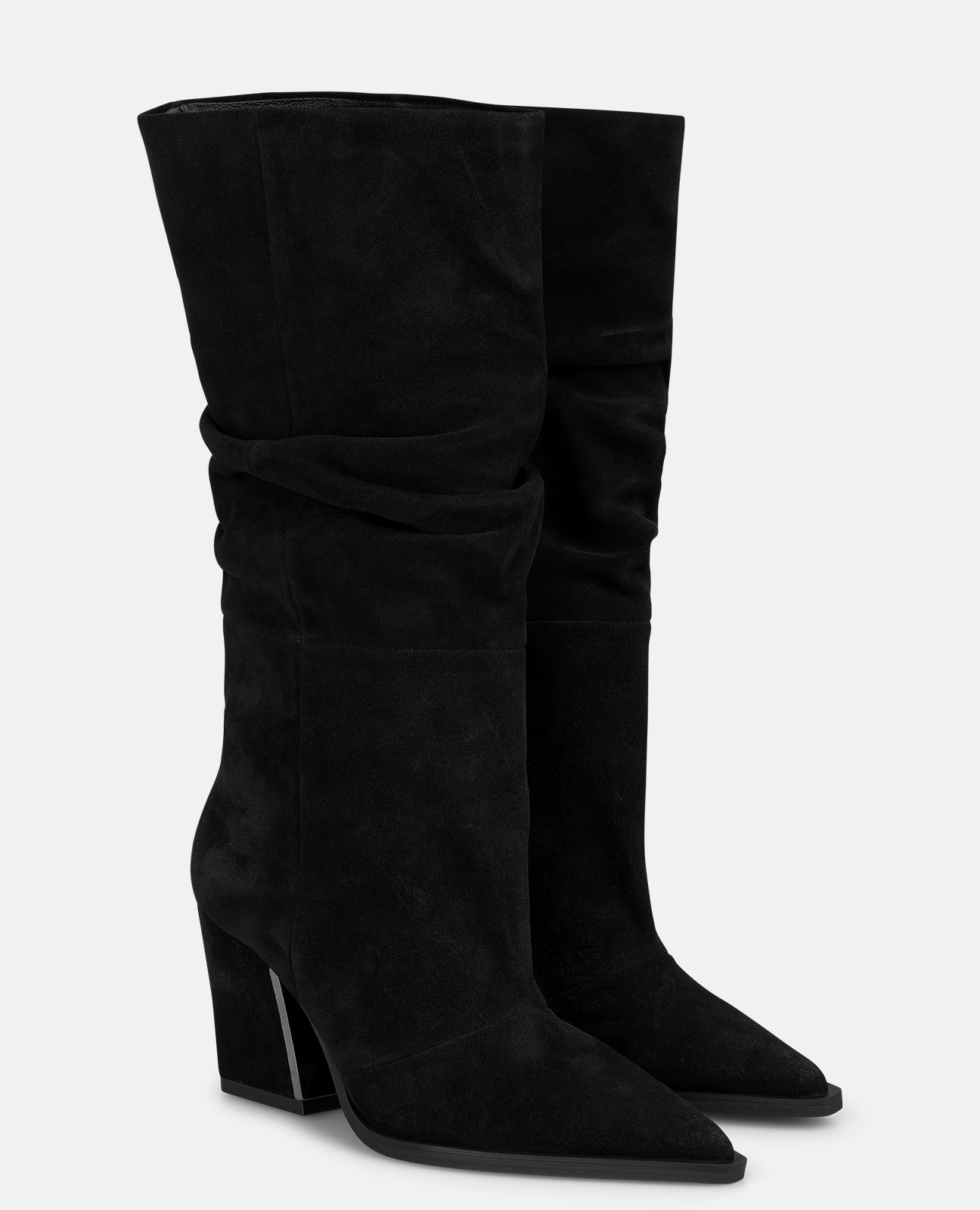 Botas básicas de mujer en ante con efecto fruncido - Negro Negro-3