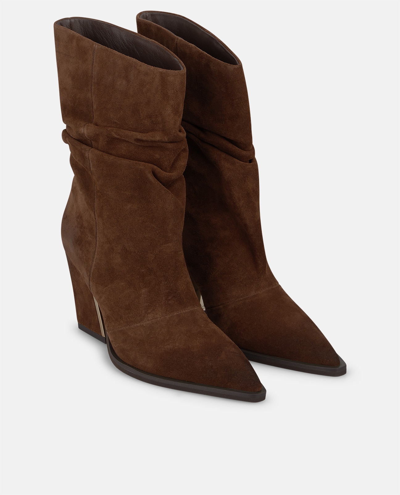 Botines básicos de mujer en ante con acabado en punta - Camel Camel-4