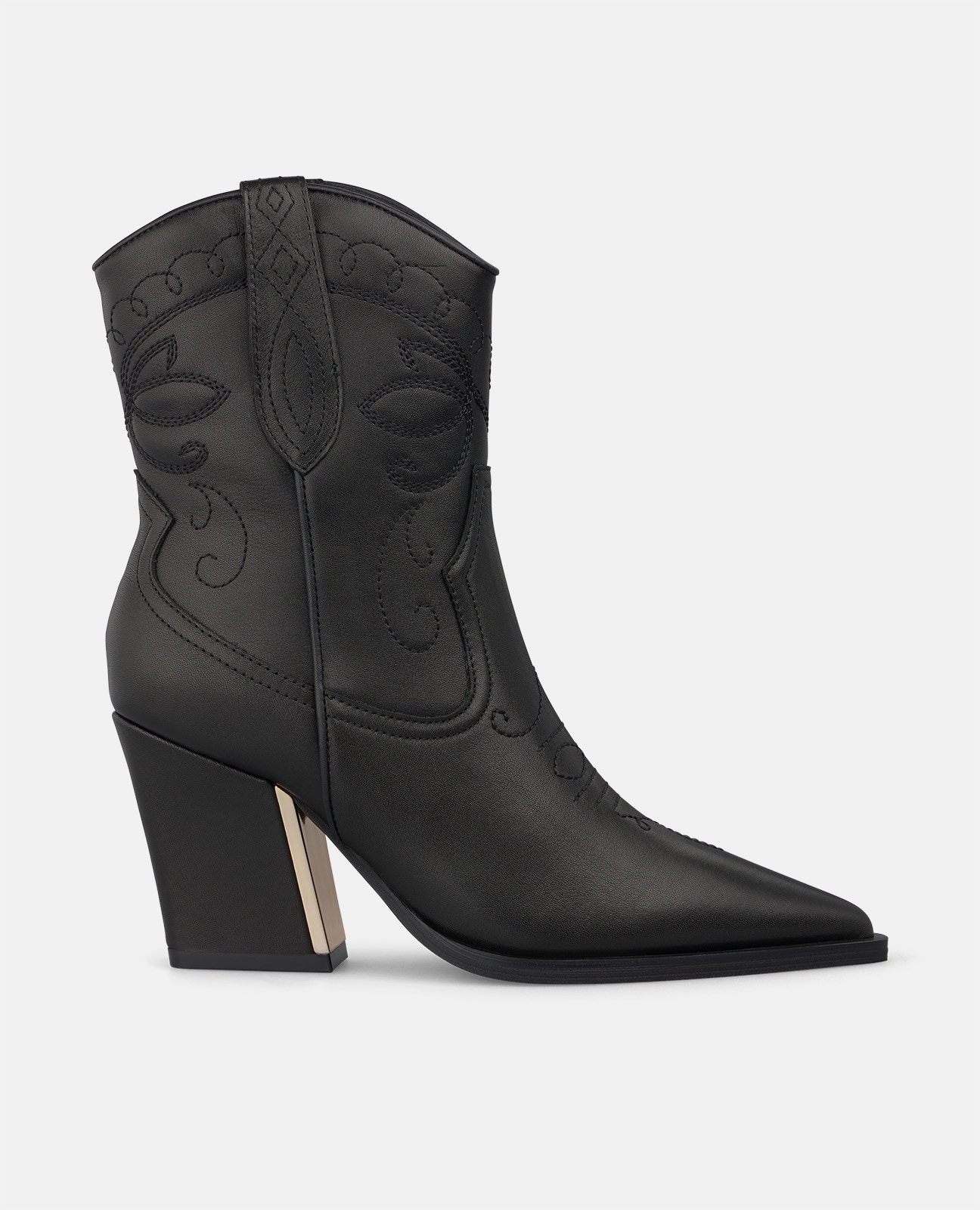 Imagen 0 de Botines cowboy de mujer en napa con detalles bordados Negro
