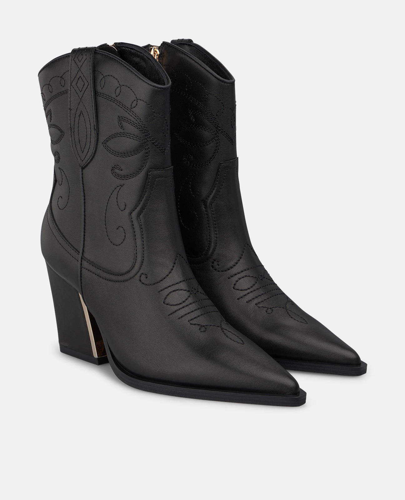 Botines cowboy de mujer en napa con detalles bordados - Alma en Pena - Negro Negro-3