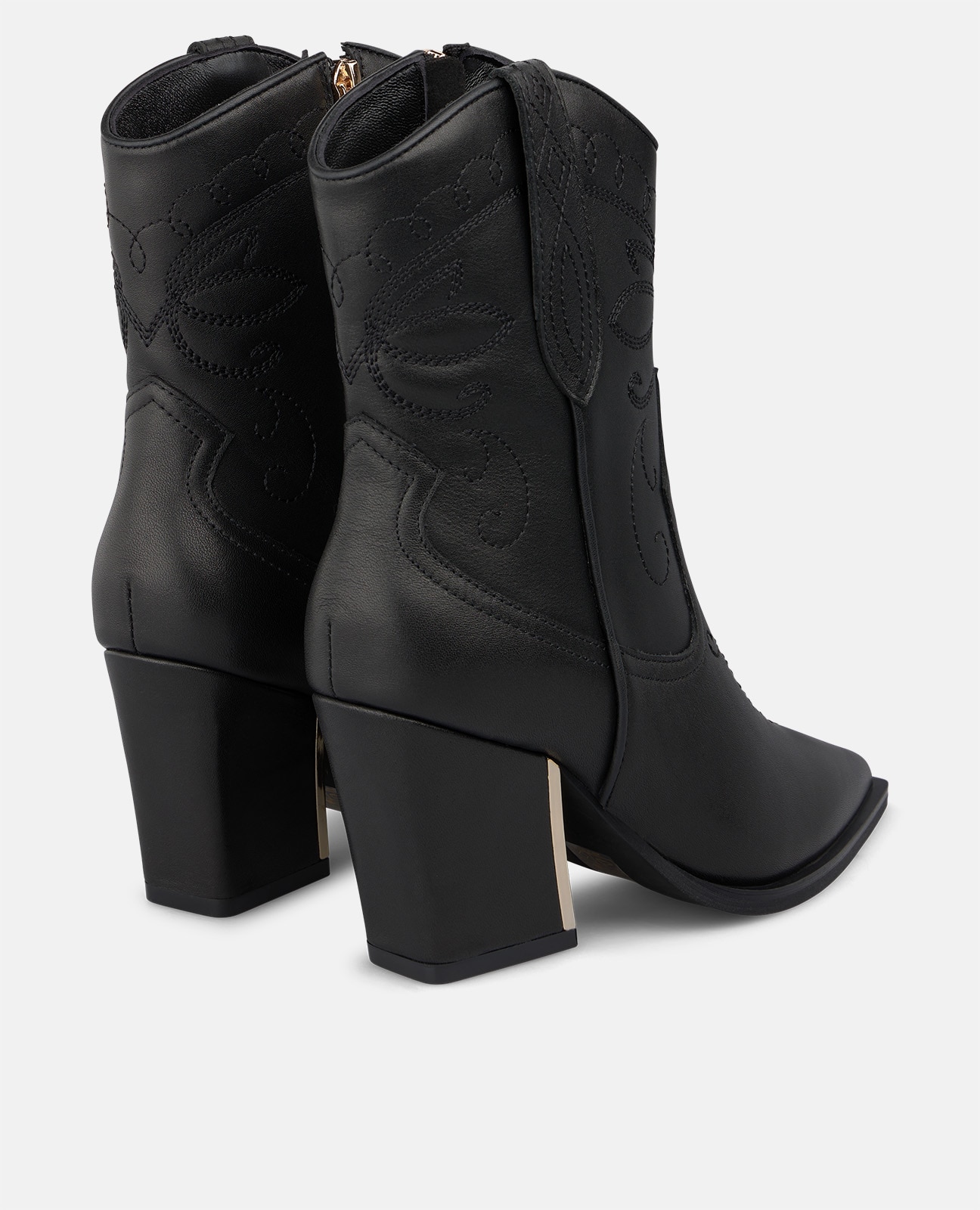 Botines cowboy de mujer en napa con detalles bordados - Alma en Pena - Negro Negro-2