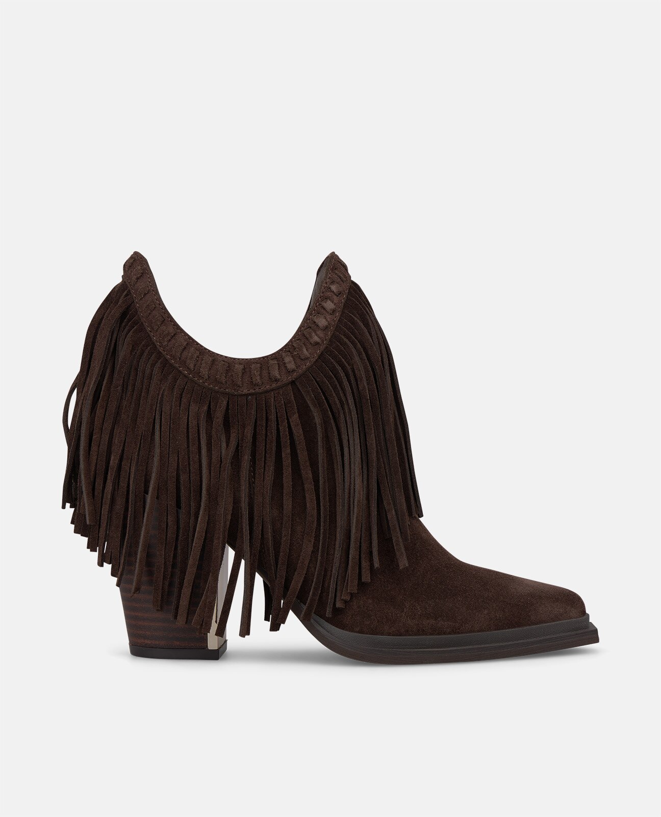 Botines básicos de mujer en ante con flecos - Marrón Marrón-1