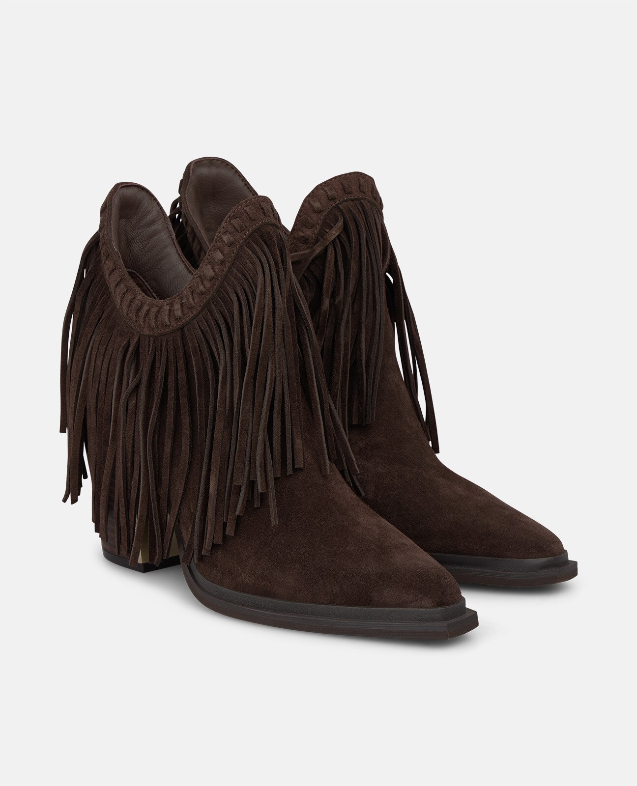 Botines básicos de mujer en ante con flecos - Marrón Marrón-3